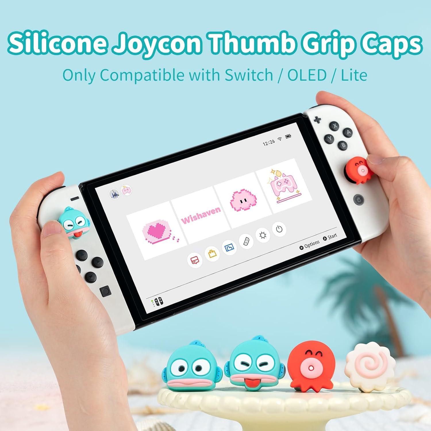 Tapas de Agarre WISHAVEN para Joycon Nintendo Switch - 4PCS Pez y Pulpo