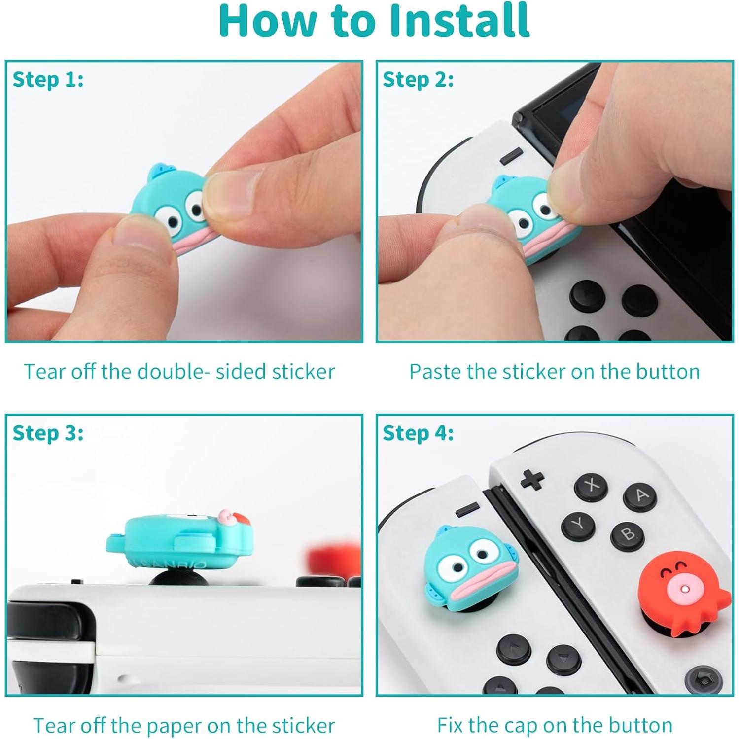 Tapas de Agarre WISHAVEN para Joycon Nintendo Switch - 4PCS Pez y Pulpo