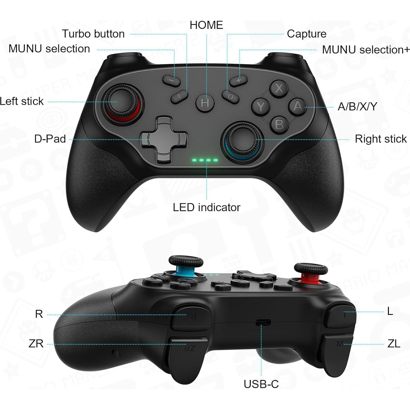 Controlador inalámbrico Nonbliep para Nintendo Switch - Negro