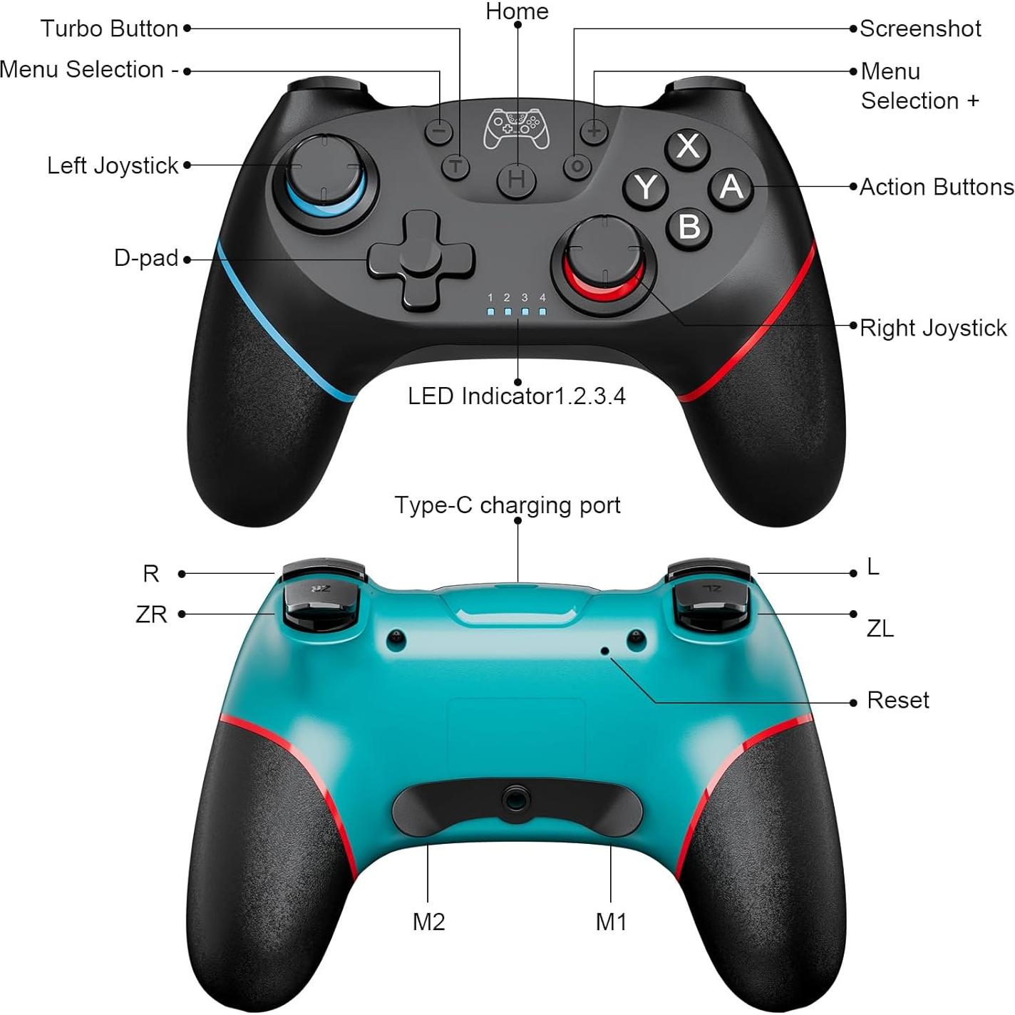 Controladores Inalámbricos Diswoe para Switch 2 en 1 con Mapeo