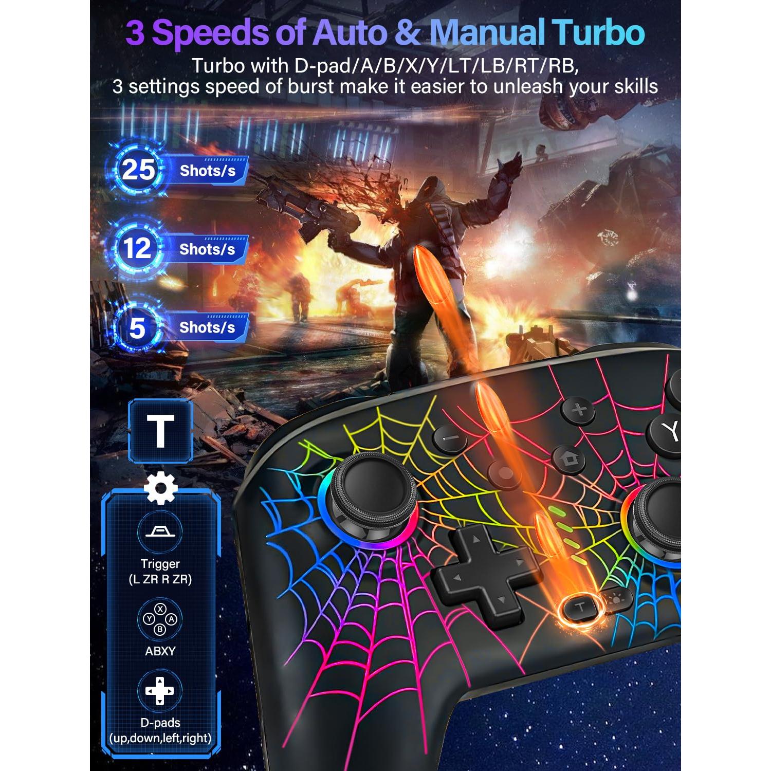 Controlador Inalámbrico RJAD para Nintendo Switch con Luz LED