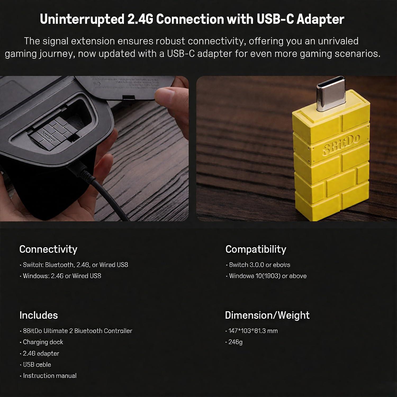 Controlador Bluetooth 8BitDo Ultimate 2 Amarillo con Joysticks TMR