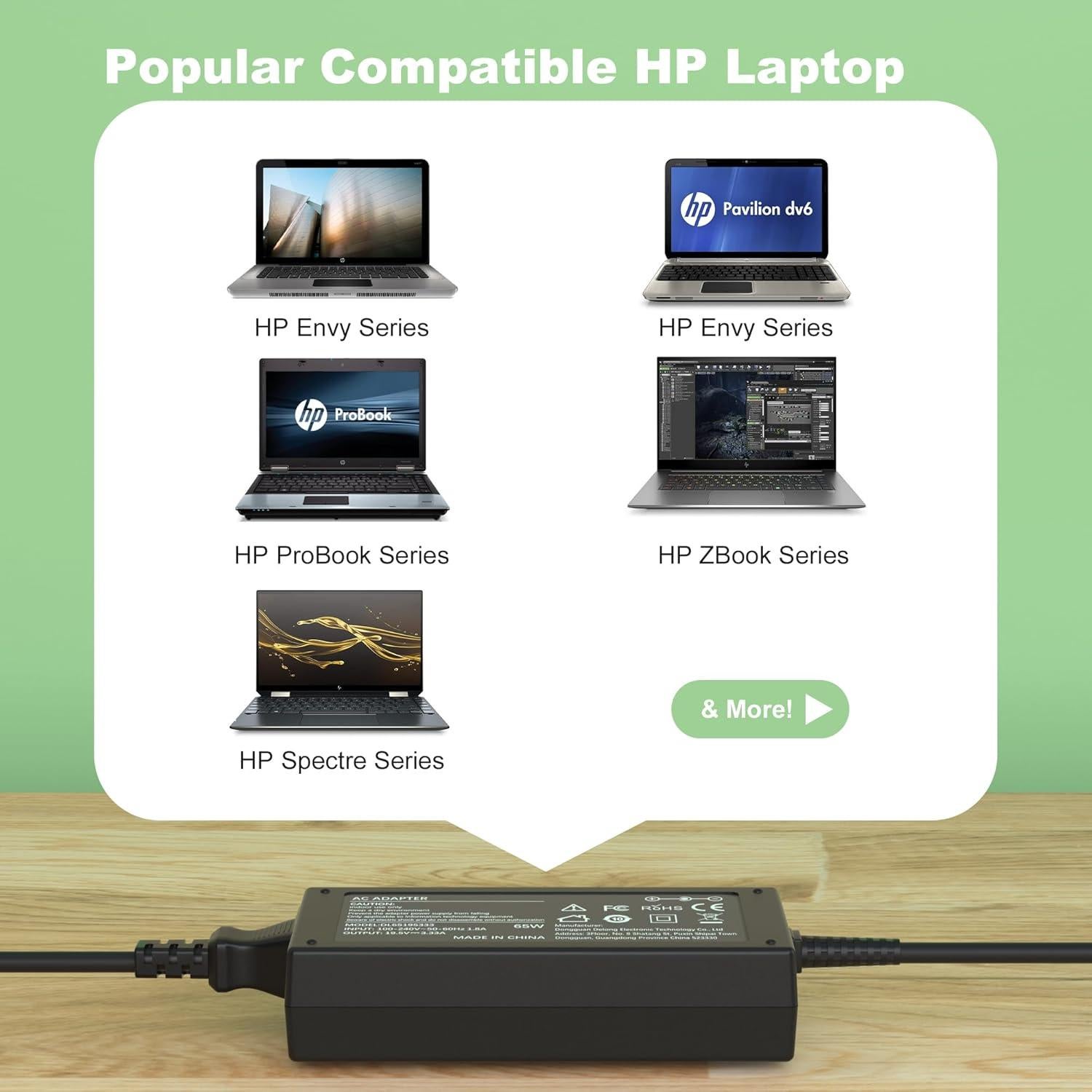 Cargador de Laptop 65W Eokoowo para HP Pavilion y Elitebook