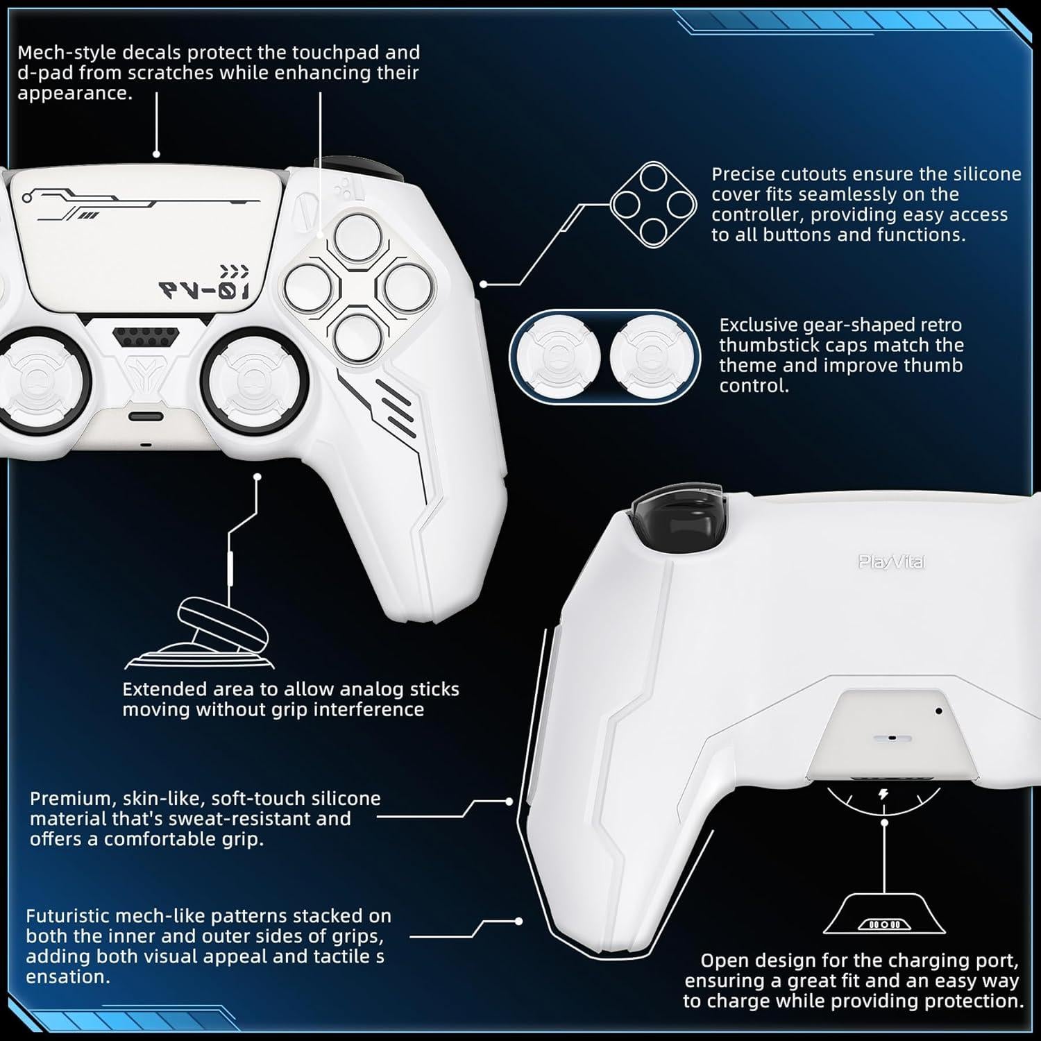 Cubierta de Silicona PlayVital para Controlador PS5 - Blanco