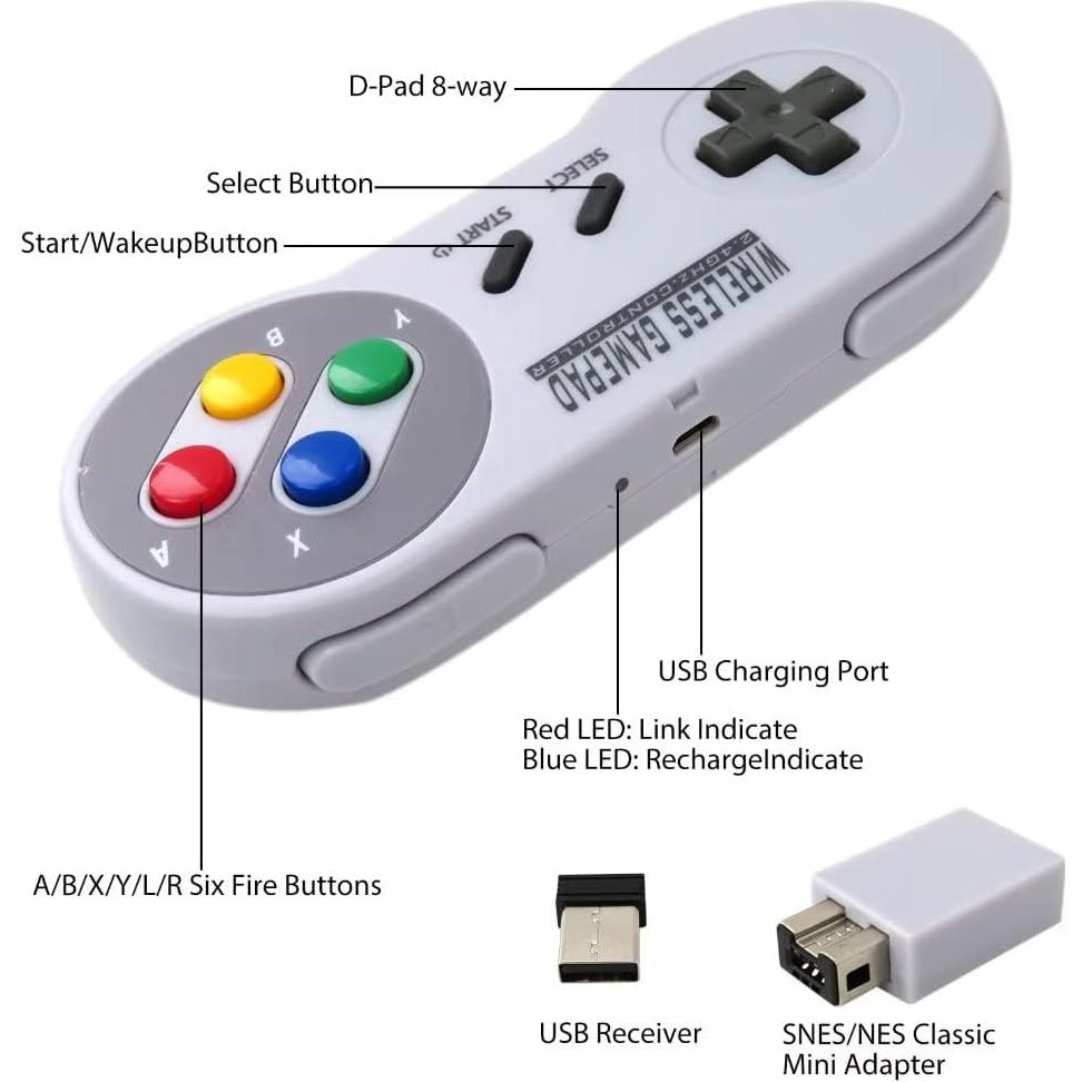 Controlador Inalámbrico 2.4G USonline911 para SNES Mini - 2 Pcs