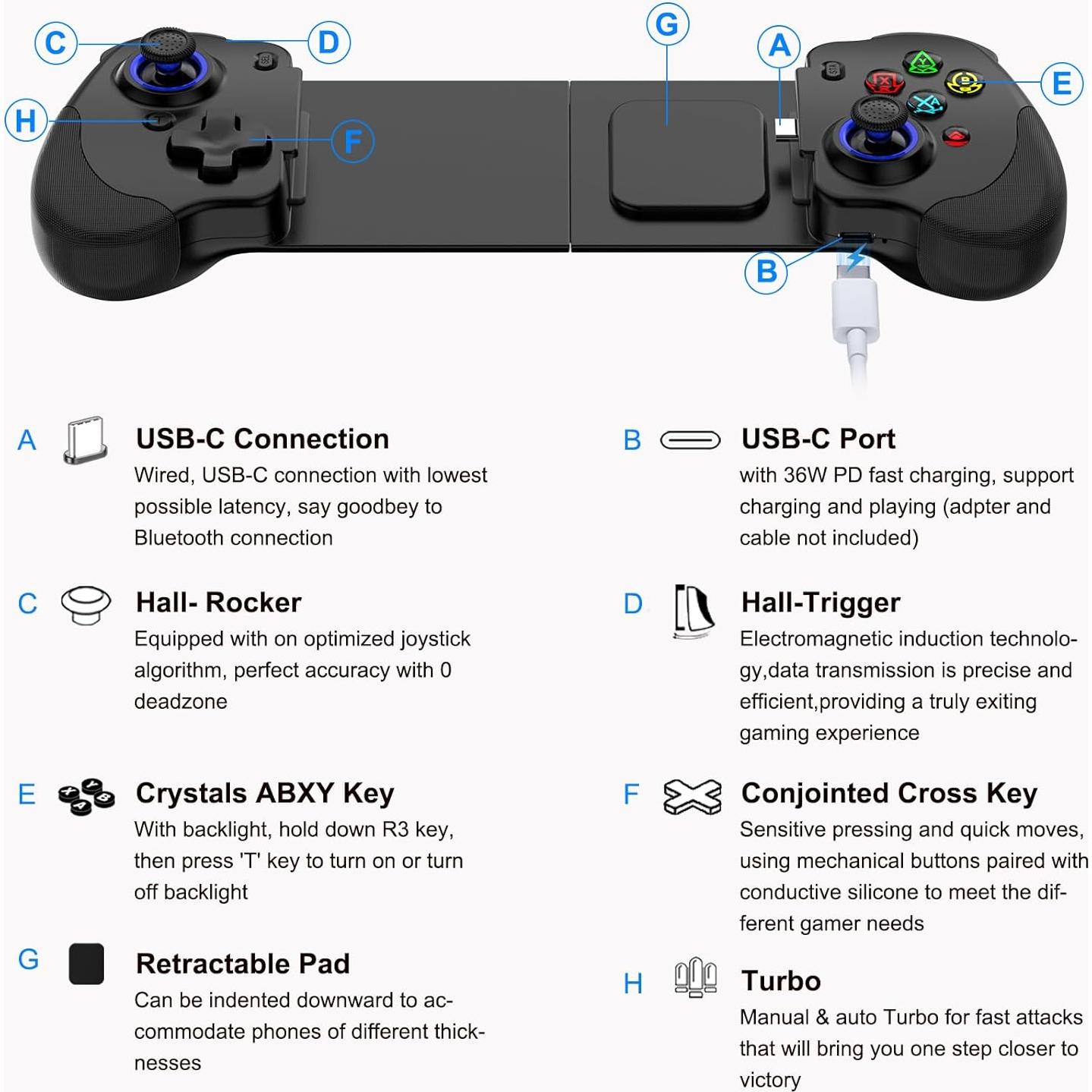 Controlador de Juegos Móvil Megadream Tipo C para iPhone 15/16 y Android