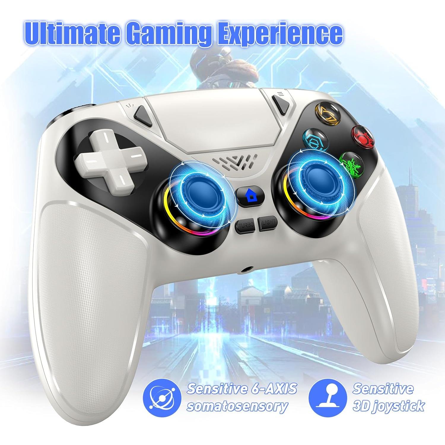 Controlador Inalámbrico Gamrombo para PS5 - Blanco, Doble Vibración, 6 Ejes