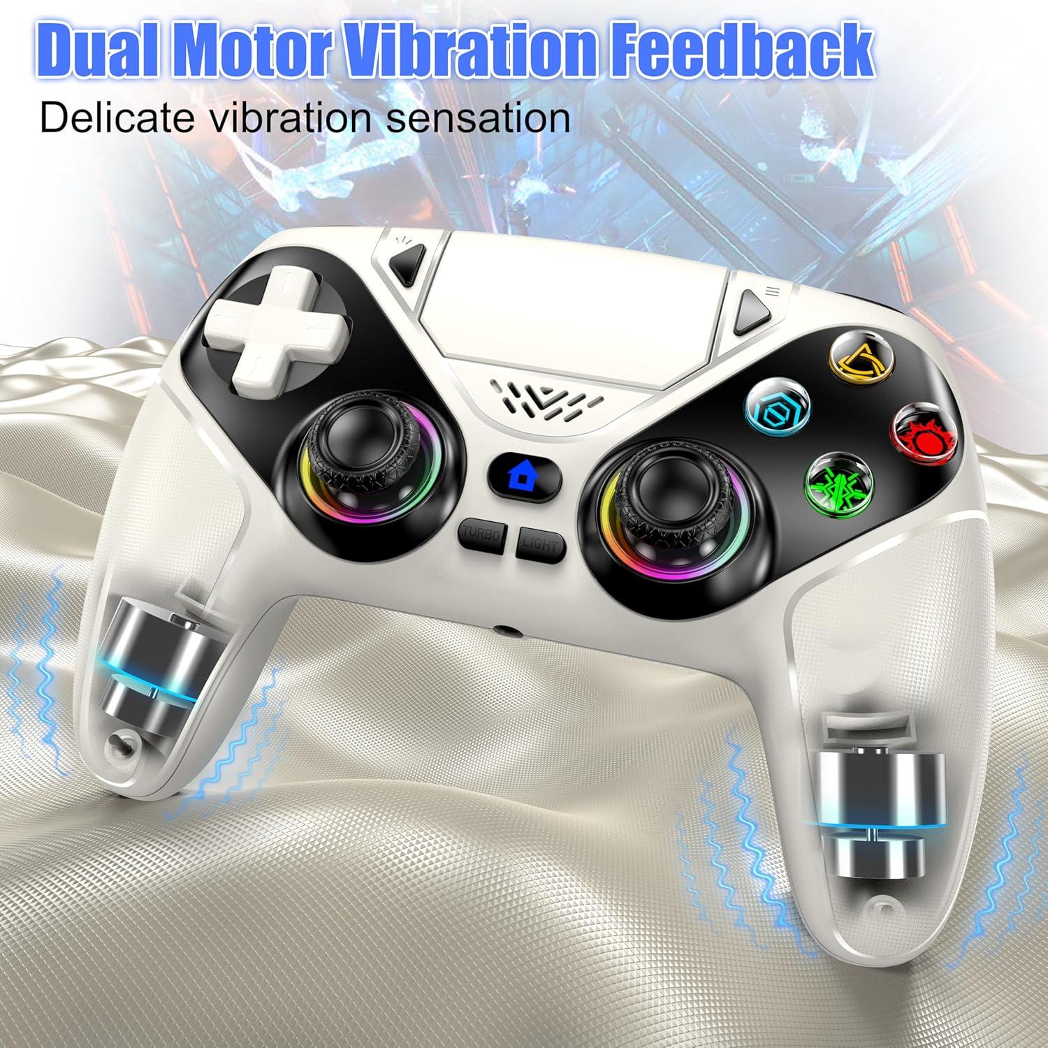 Controlador Inalámbrico Gamrombo para PS5 - Blanco, Doble Vibración, 6 Ejes