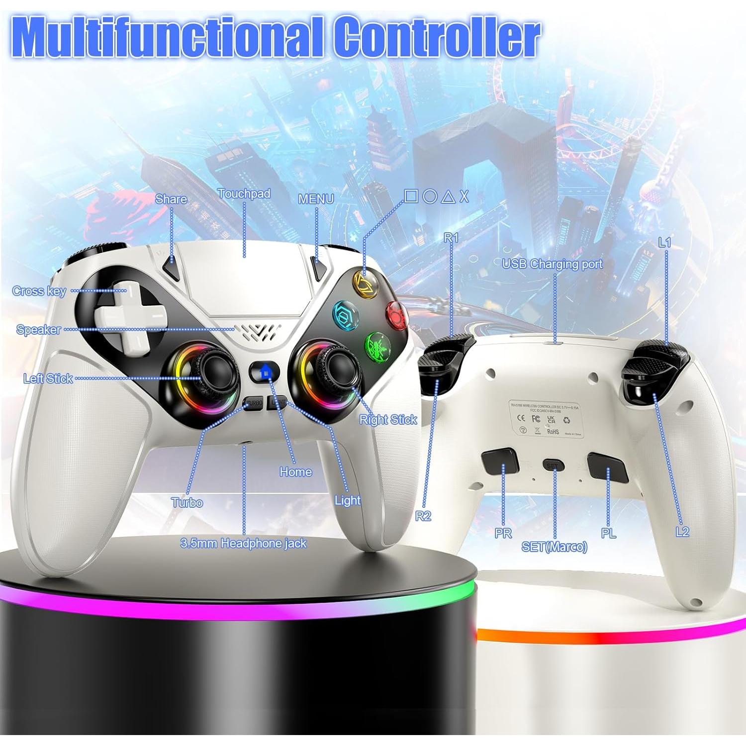 Controlador Inalámbrico Gamrombo para PS5 - Blanco, Doble Vibración, 6 Ejes