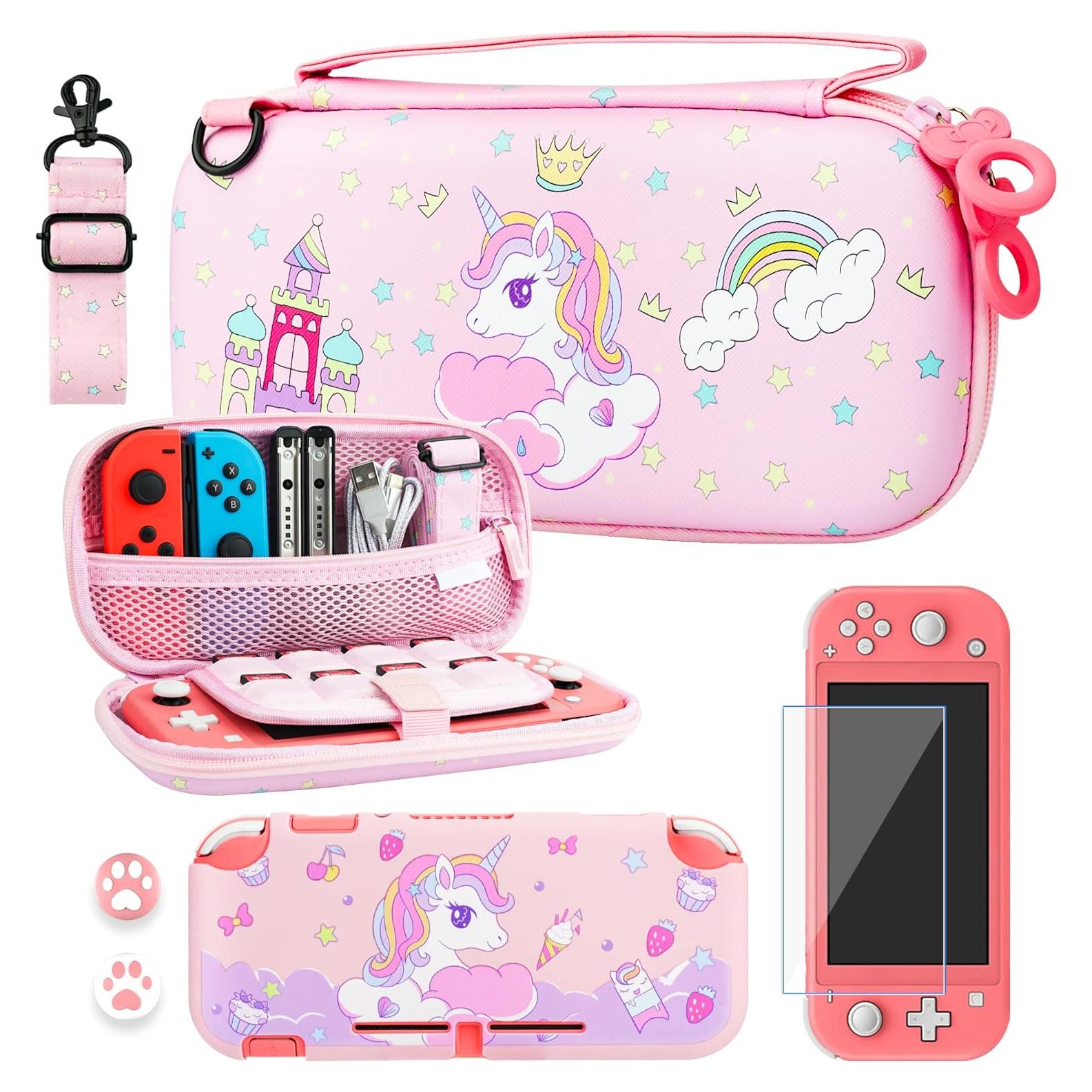 Funda Rosa Unicornio RHOTALL para Nintendo Switch Lite con Accesorios