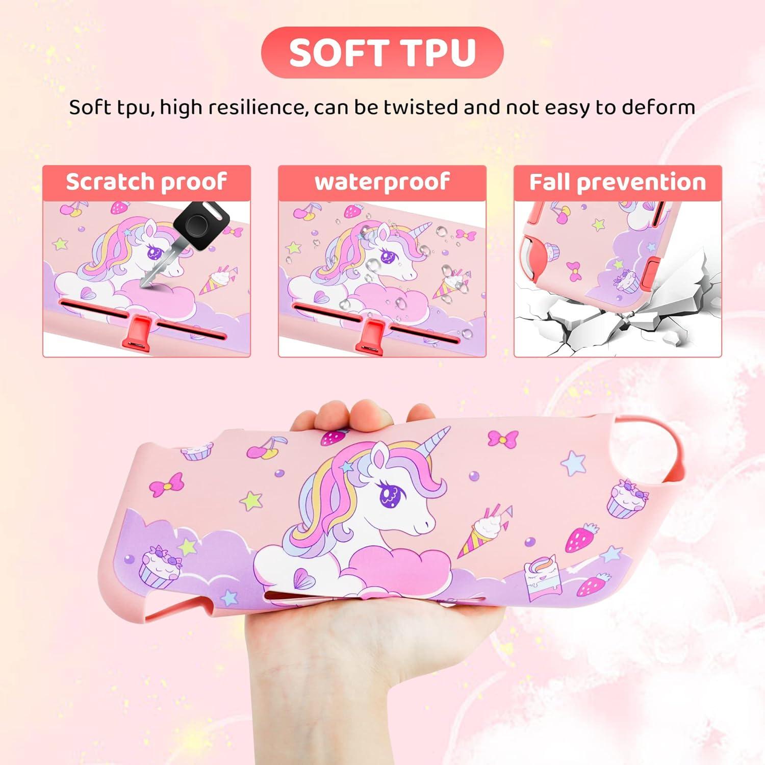 Funda Rosa Unicornio RHOTALL para Nintendo Switch Lite con Accesorios