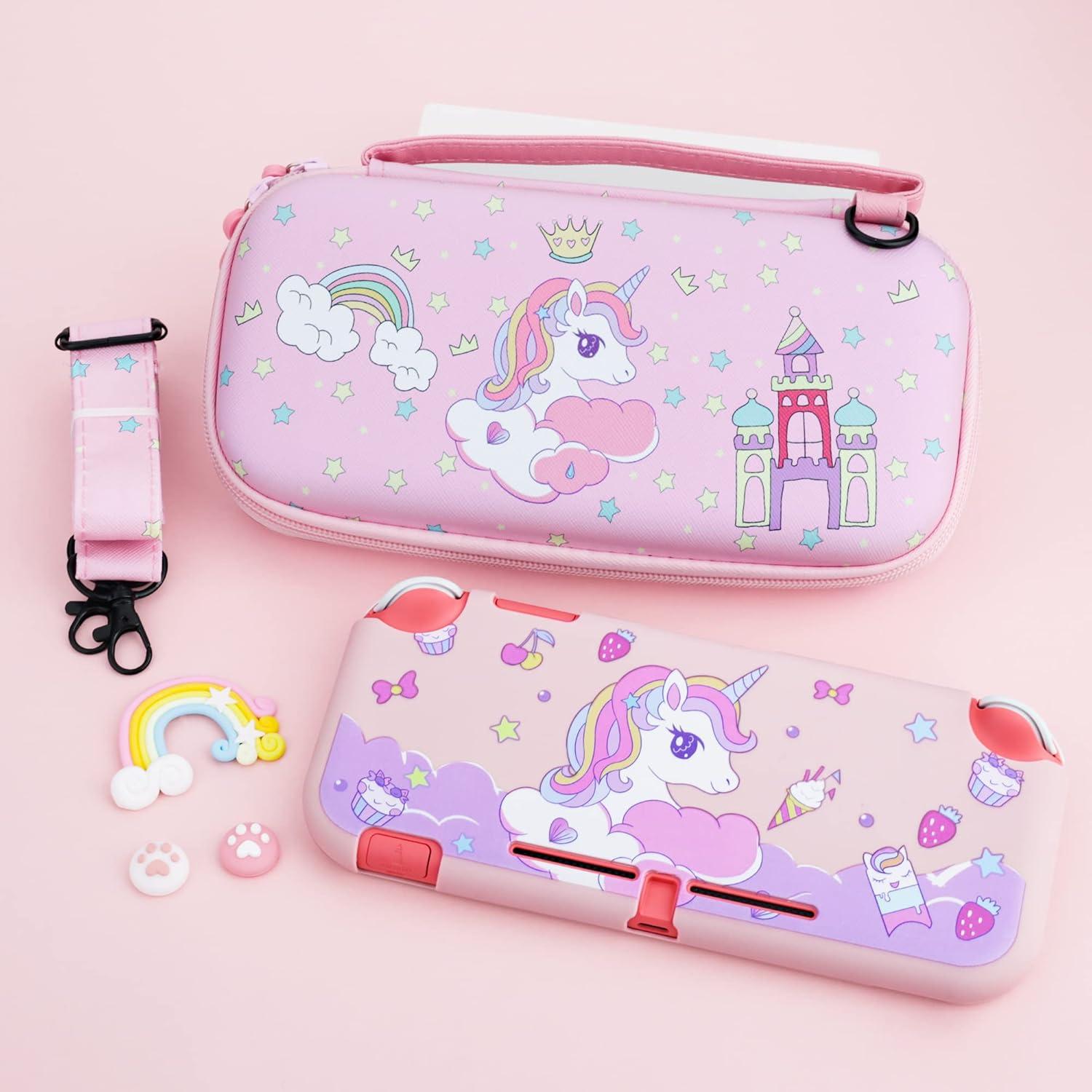 Funda Rosa Unicornio RHOTALL para Nintendo Switch Lite con Accesorios