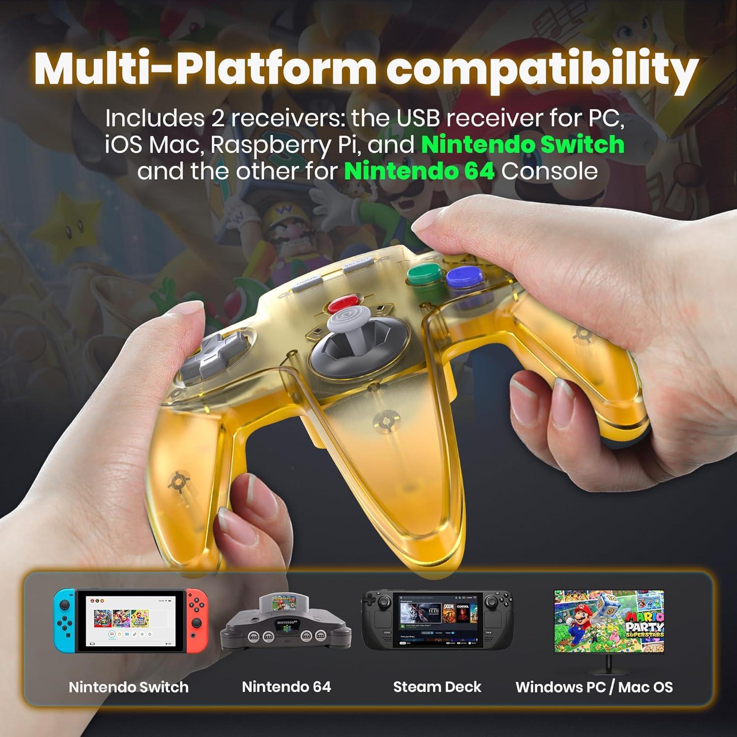 Controladores Inalámbricos N64 SAFFUN para Switch y PC - Rojo/Amarillo