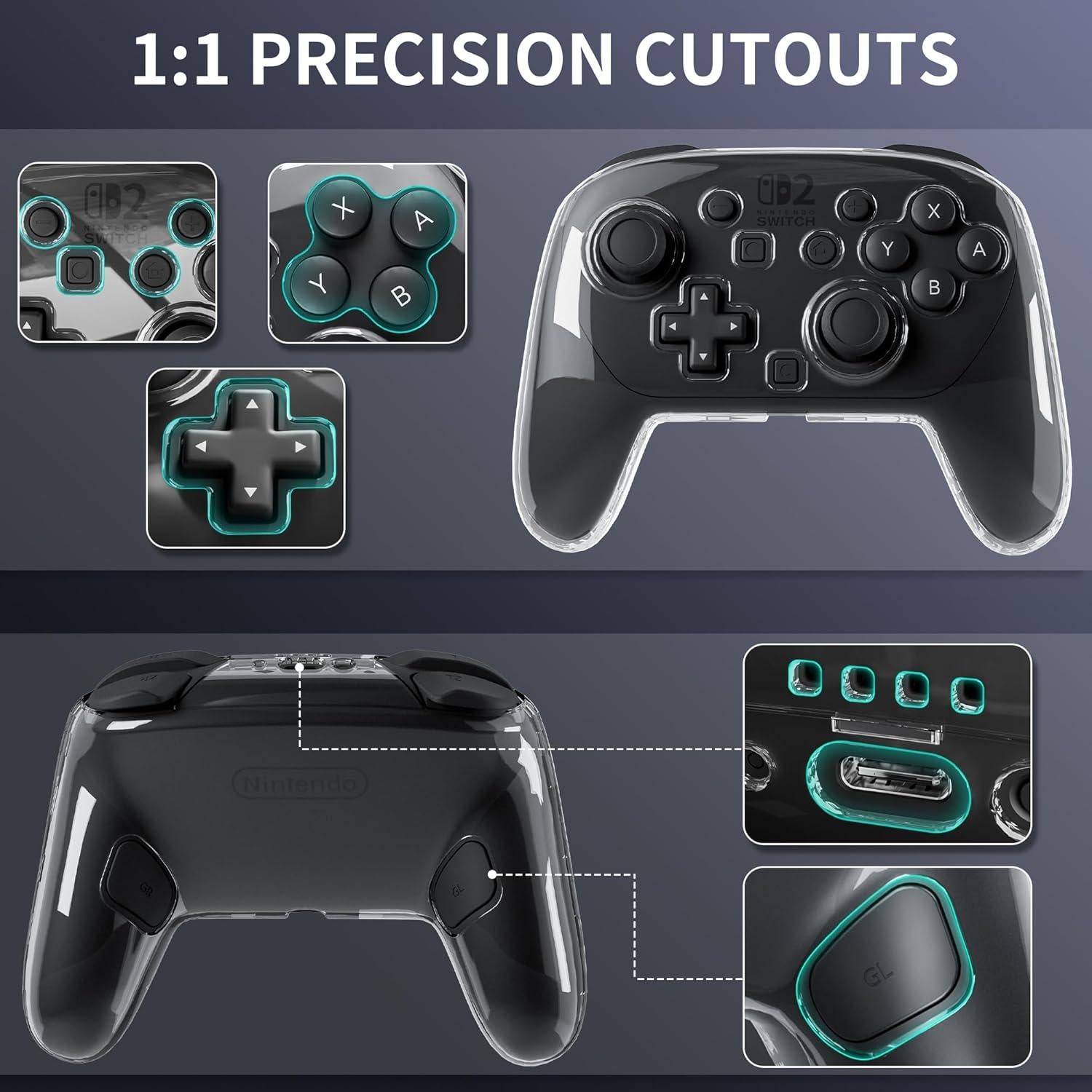 Funda Dura Transparente GLDRAM para Controlador Nintendo Switch 2 Pro