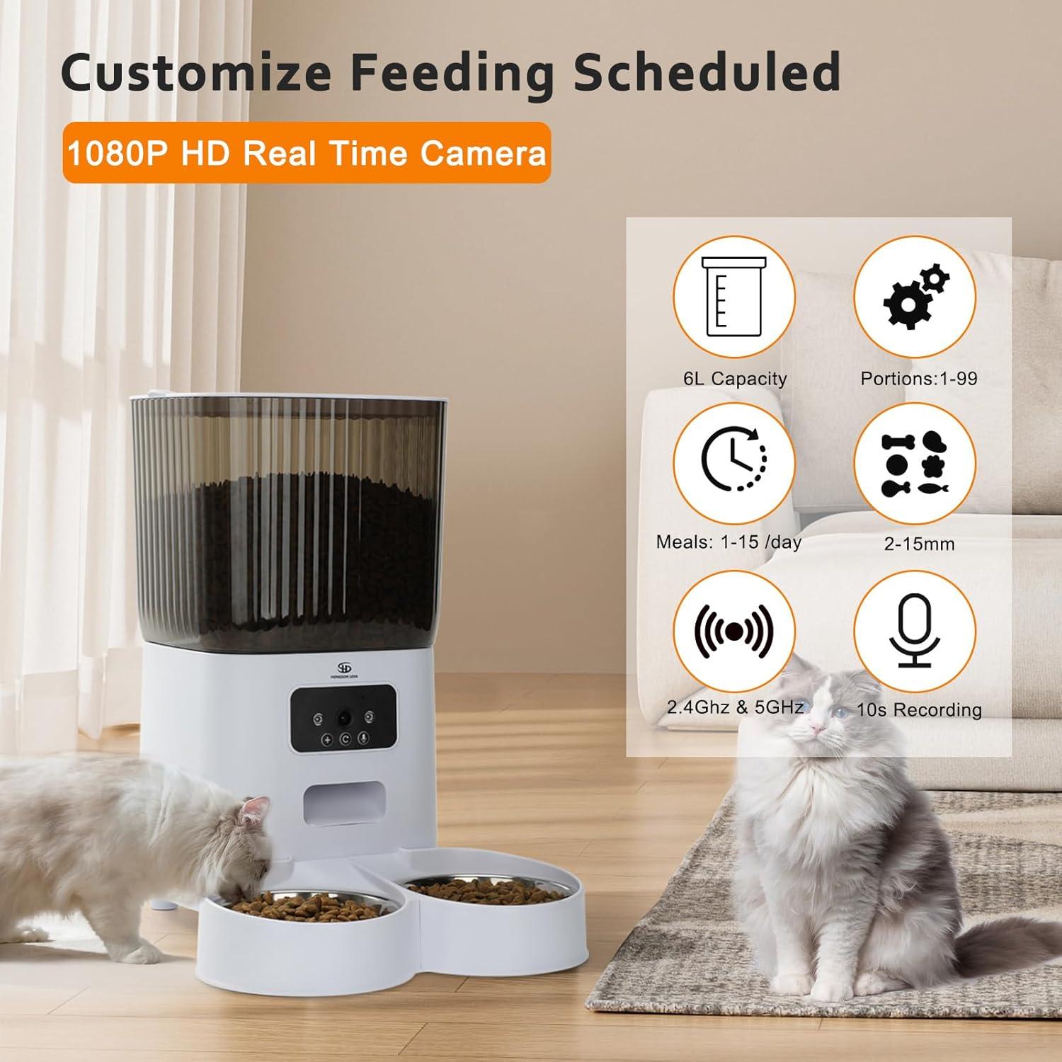 Comedero Automático Doble HONGSON LEDA 5L 1080P HD para Gatos