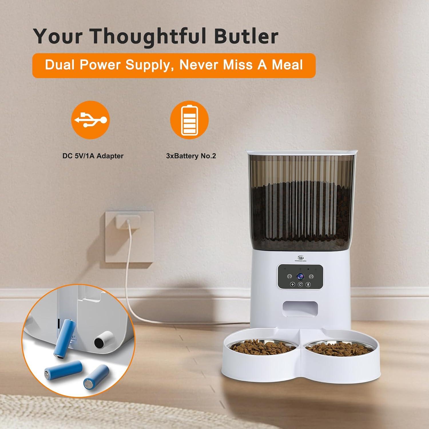 Comedero Automático Doble HONGSON LEDA 5L 1080P HD para Gatos