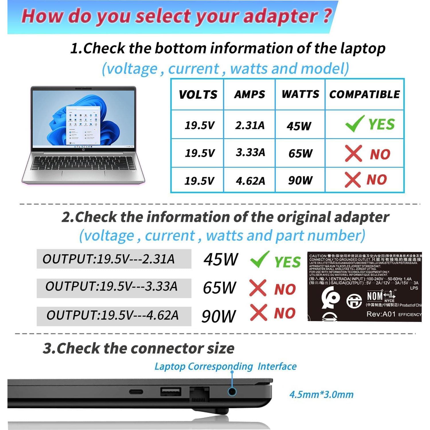 Cargador Laptop 45W HP L25296-002 Punta Azul 19.5V 2.31A