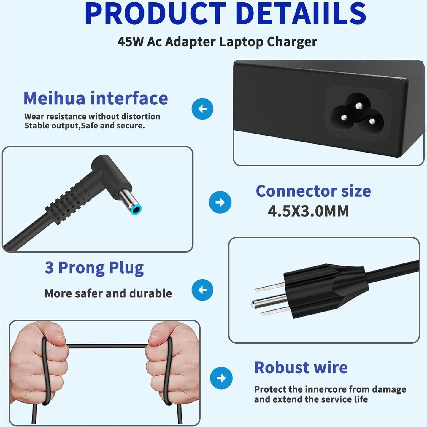 Cargador Laptop 45W HP L25296-002 Punta Azul 19.5V 2.31A