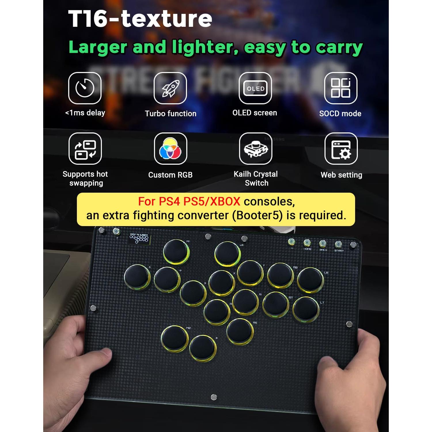Controlador de Arcade JZW-Shop T16-texture Negro con RGB