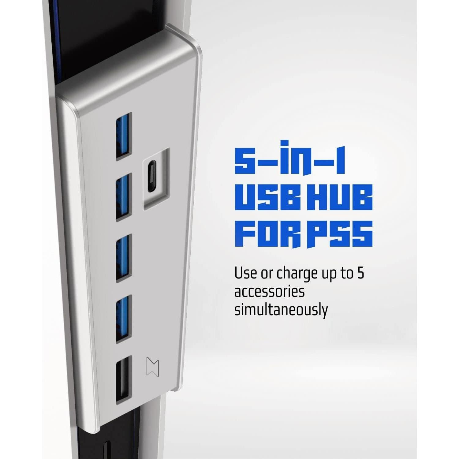 Hub USB 3.1 TNP para PS5 - 4 Puertos USB A + 1 USB C Blanco