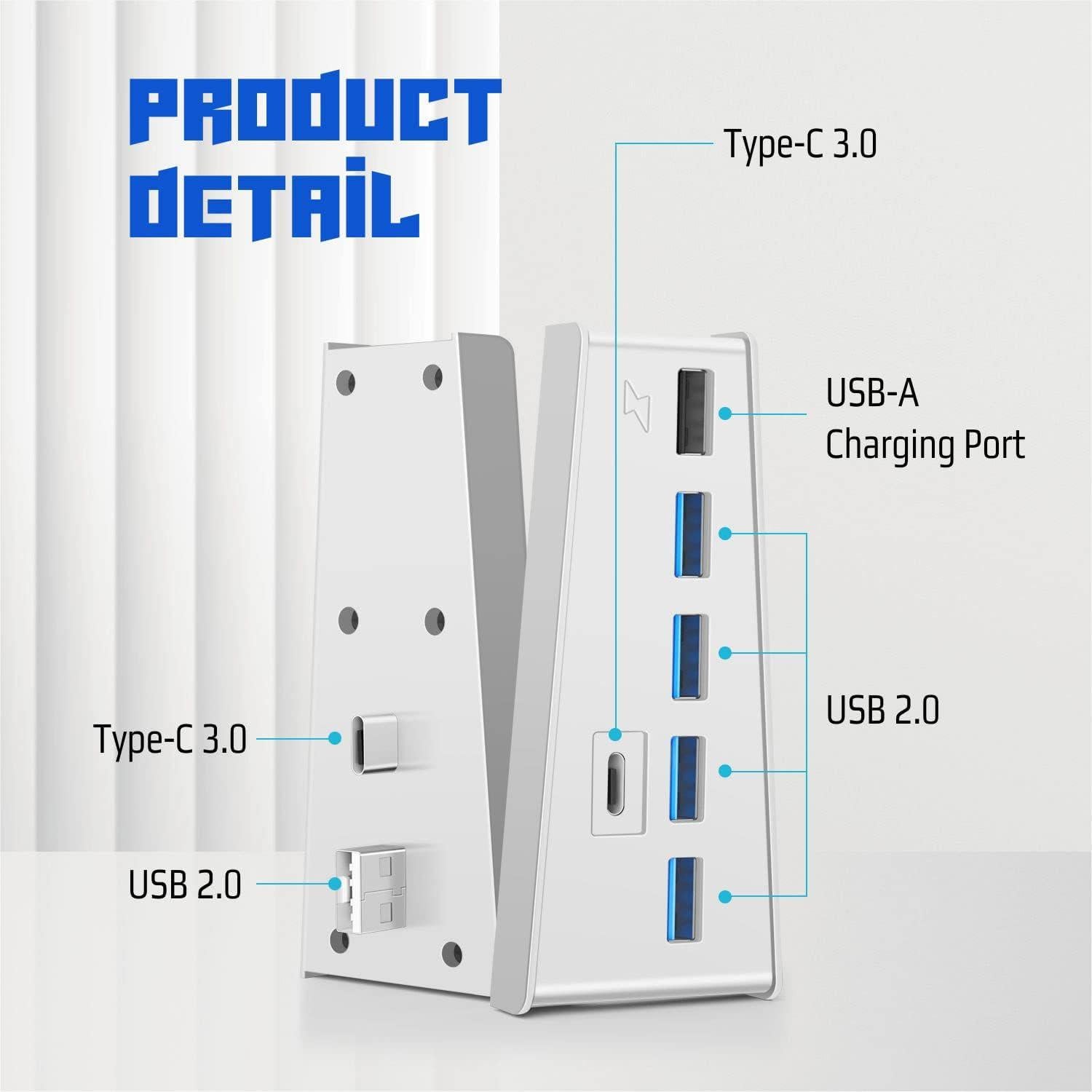 Hub USB 3.1 TNP para PS5 - 4 Puertos USB A + 1 USB C Blanco