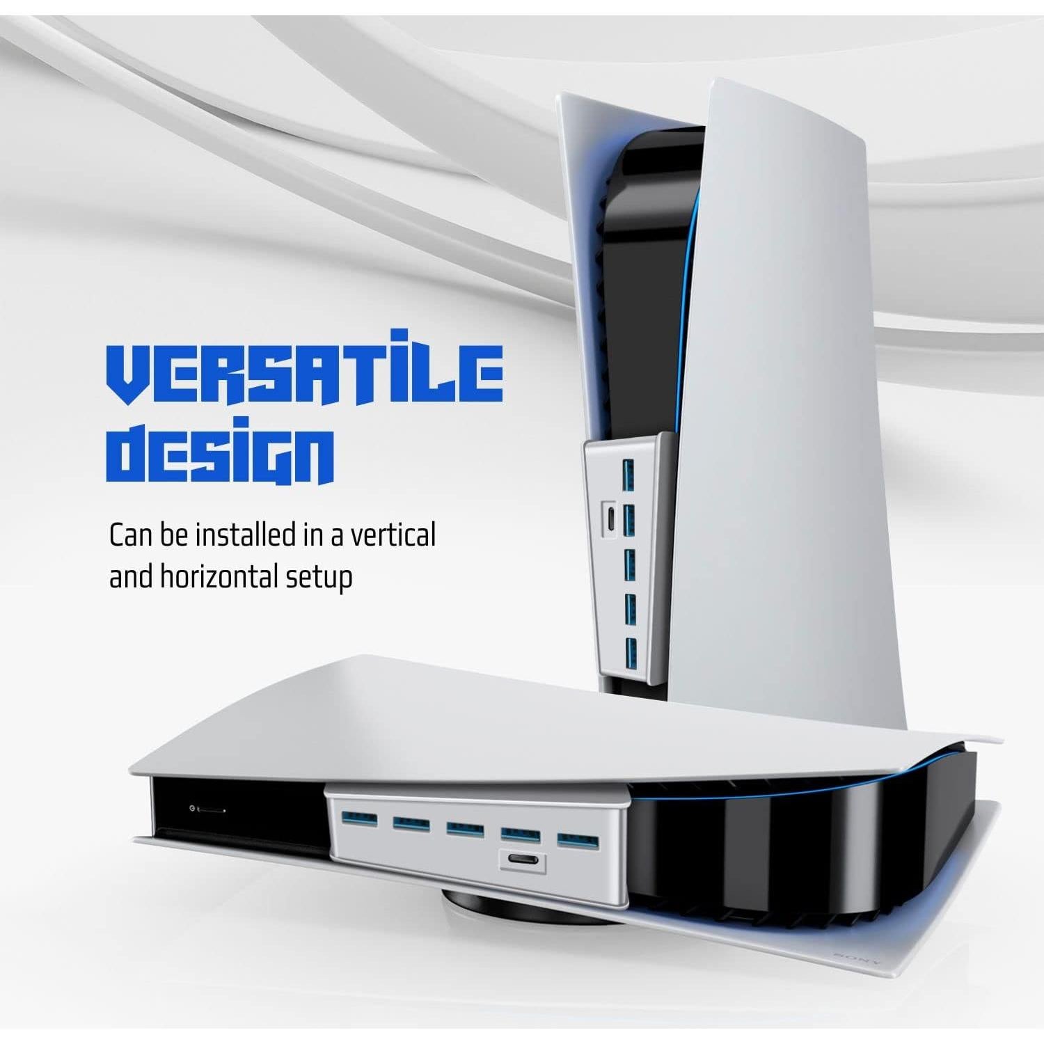 Hub USB 3.1 TNP para PS5 - 4 Puertos USB A + 1 USB C Blanco