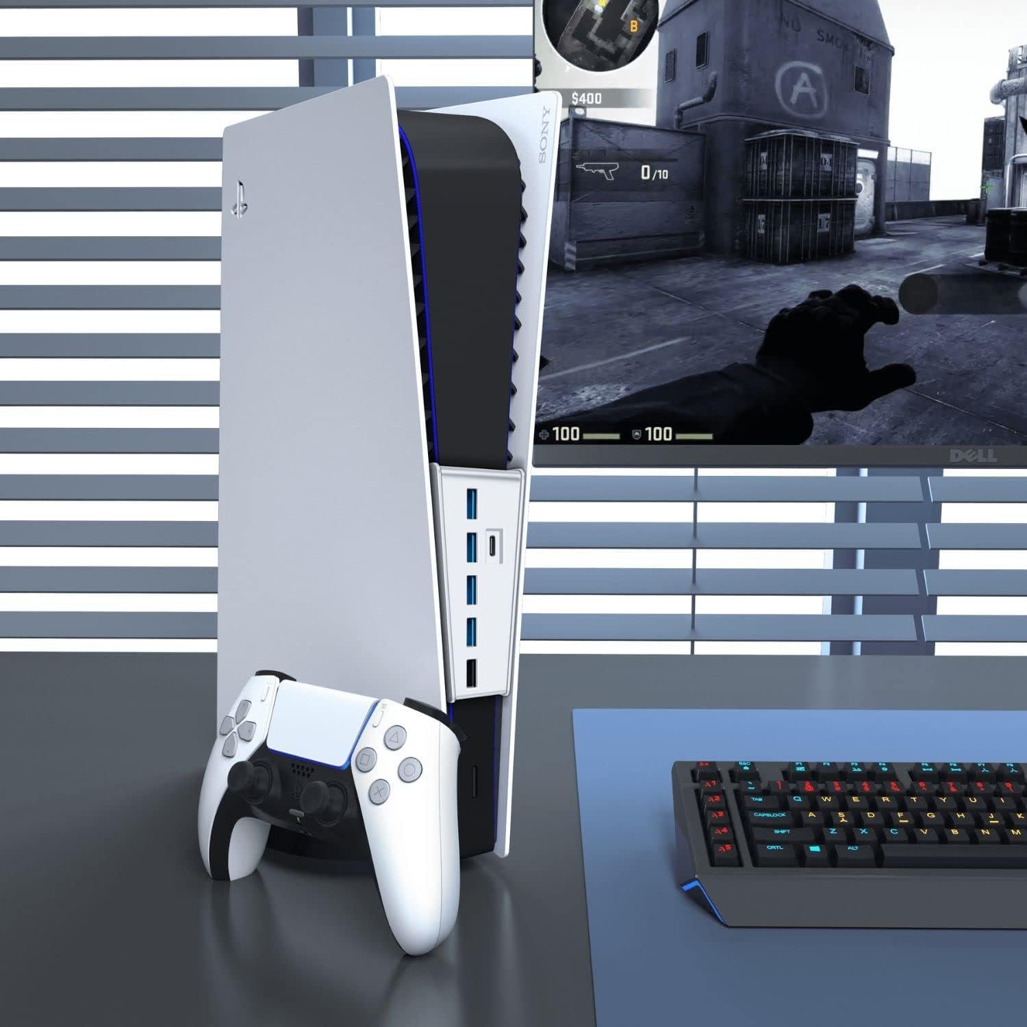 Hub USB 3.1 TNP para PS5 - 4 Puertos USB A + 1 USB C Blanco