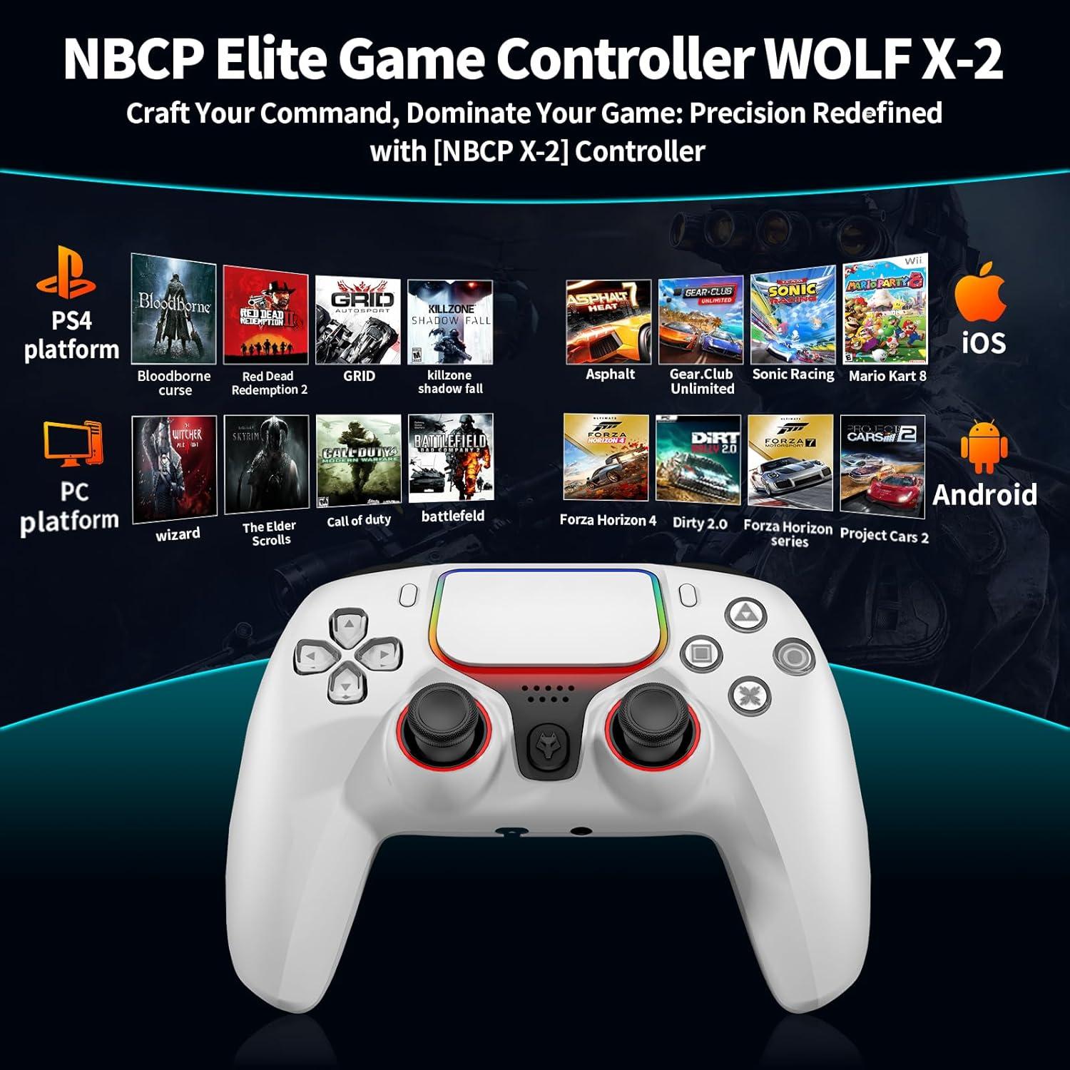 Controlador Inalámbrico Elite NBCP para PS4 - 1000mAh, Doble Vibración, 6 Ejes