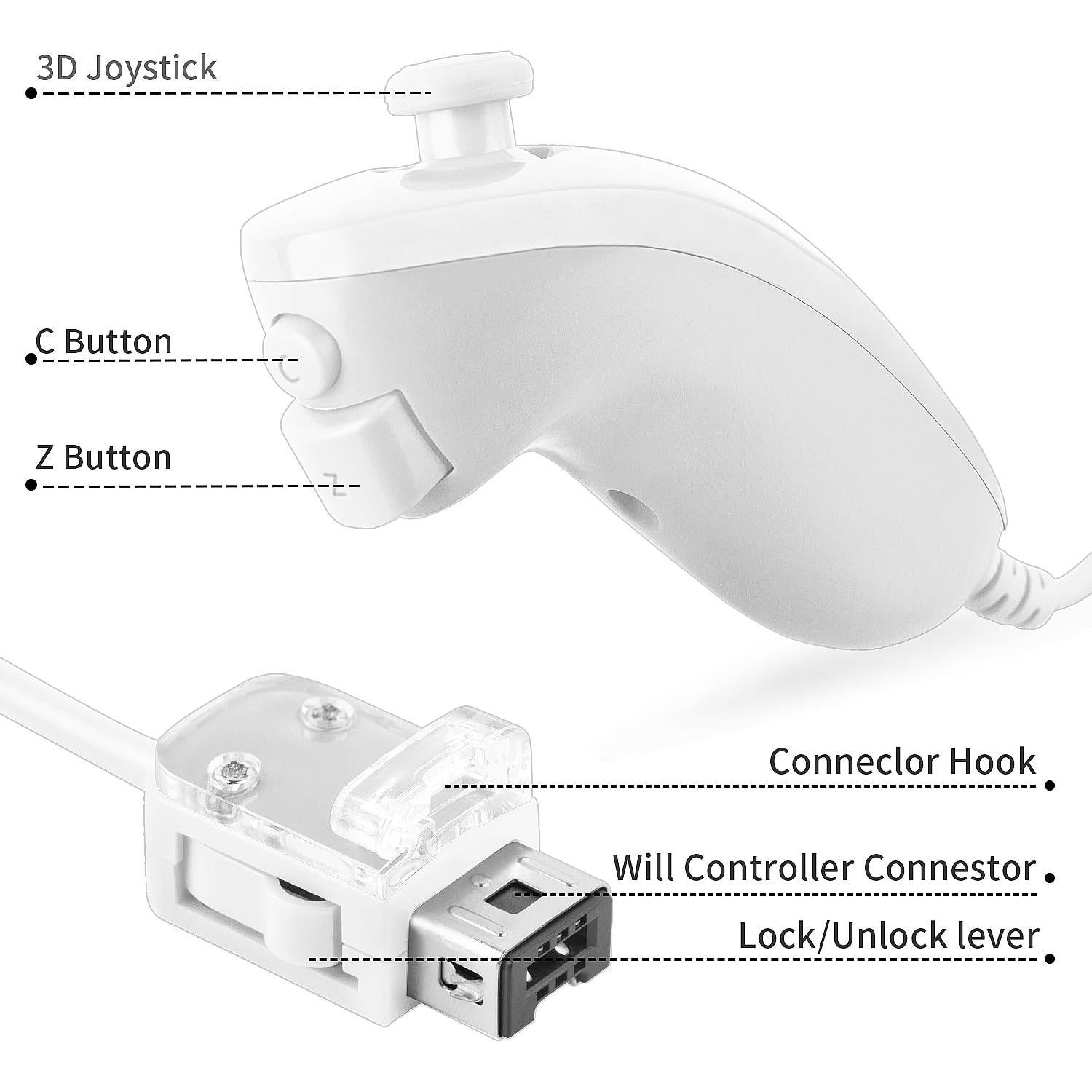 Controlador Nunchuck XiQiDianr Compatible Nintendo Wii/Wii U - 3 Piezas Blancas