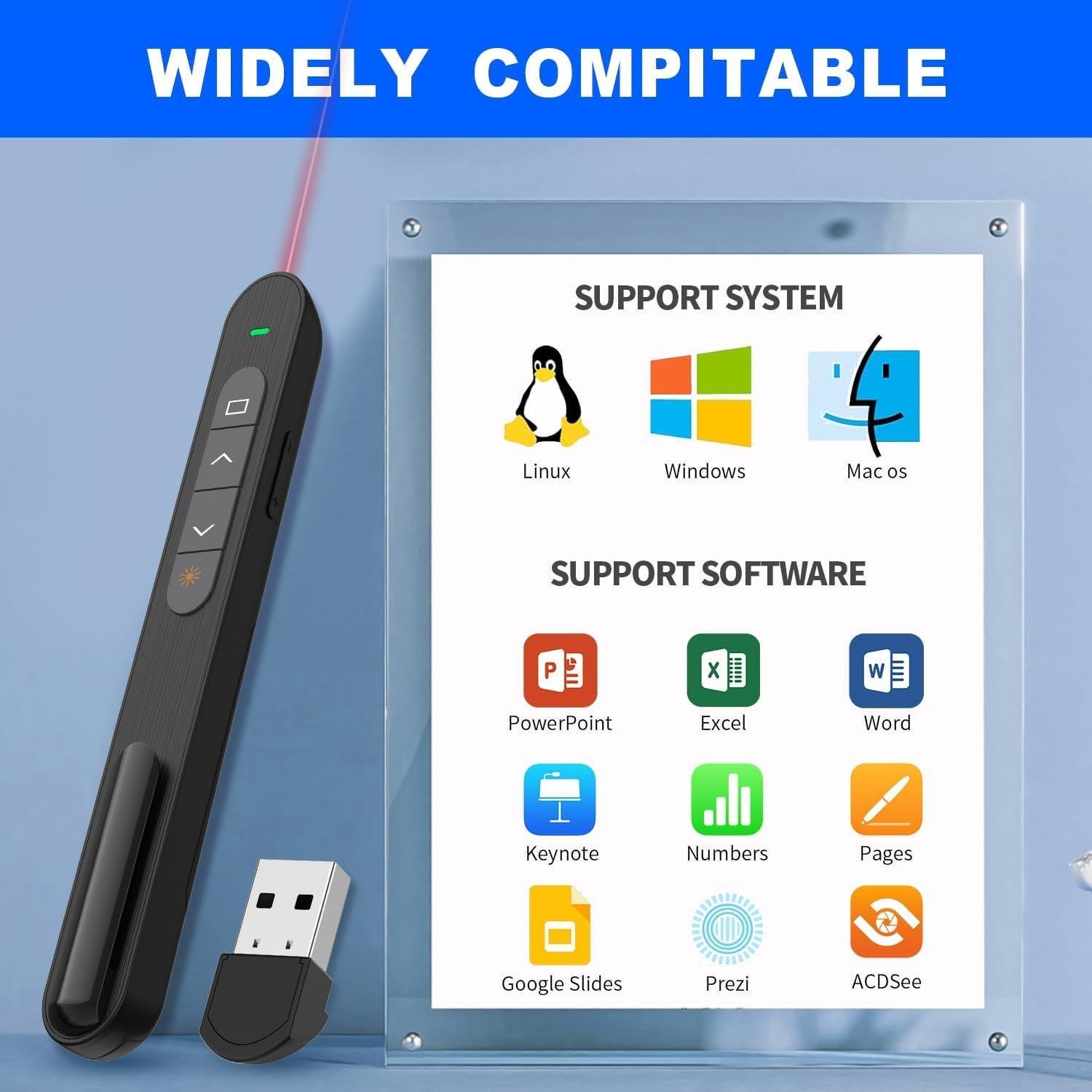 Presentador Inalámbrico QUI BK600 con Puntero Láser Rojo