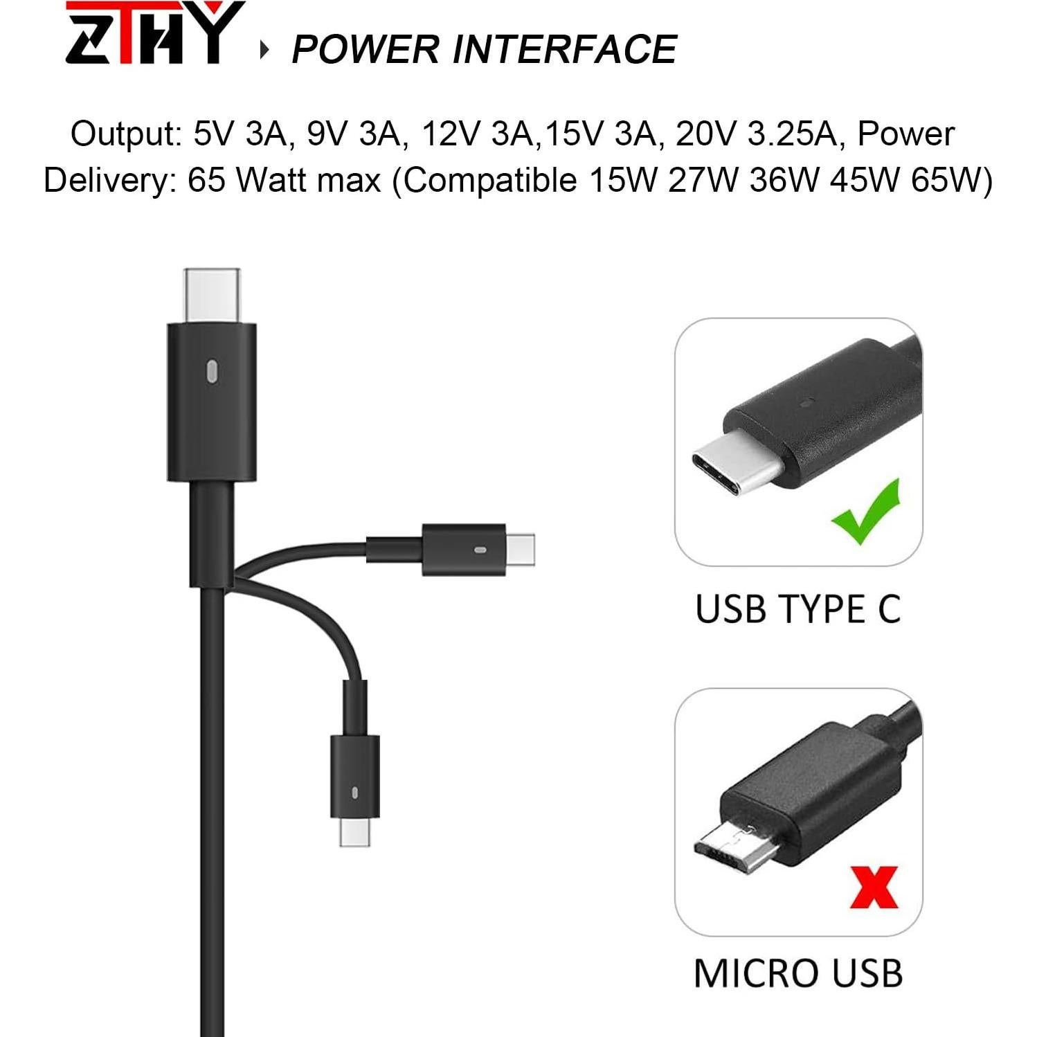 Cargador USB C 65W ZTHY para HP ProBook y Dell Latitude