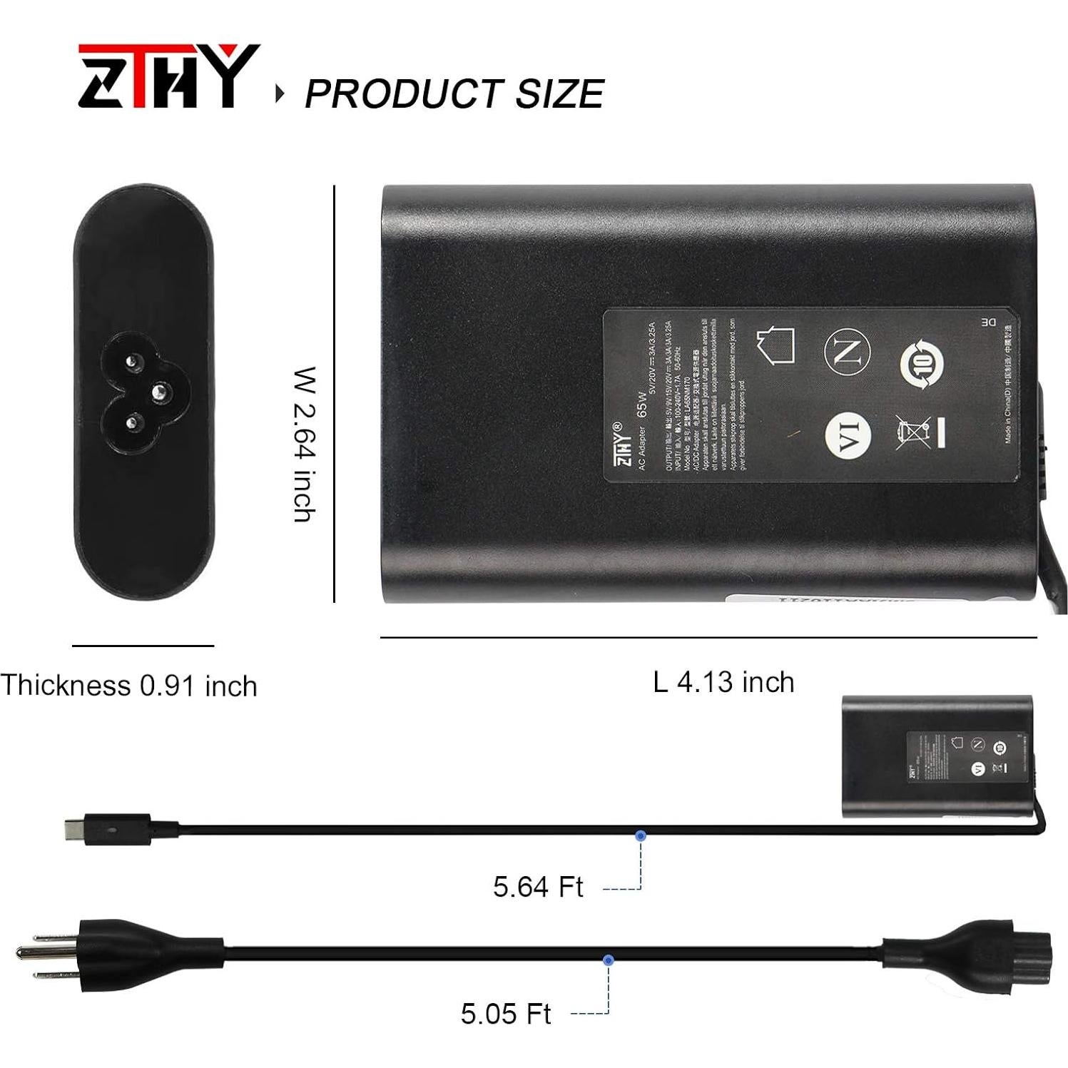 Cargador USB C 65W ZTHY para HP ProBook y Dell Latitude