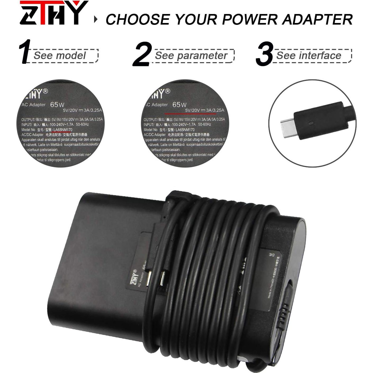 Cargador USB C 65W ZTHY para HP ProBook y Dell Latitude