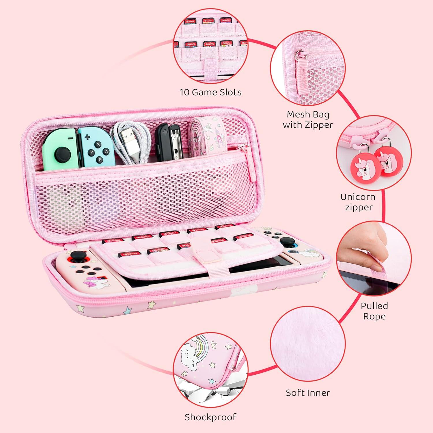 Funda de Transporte Rosa Unicornio para Nintendo Switch - GLDRAM