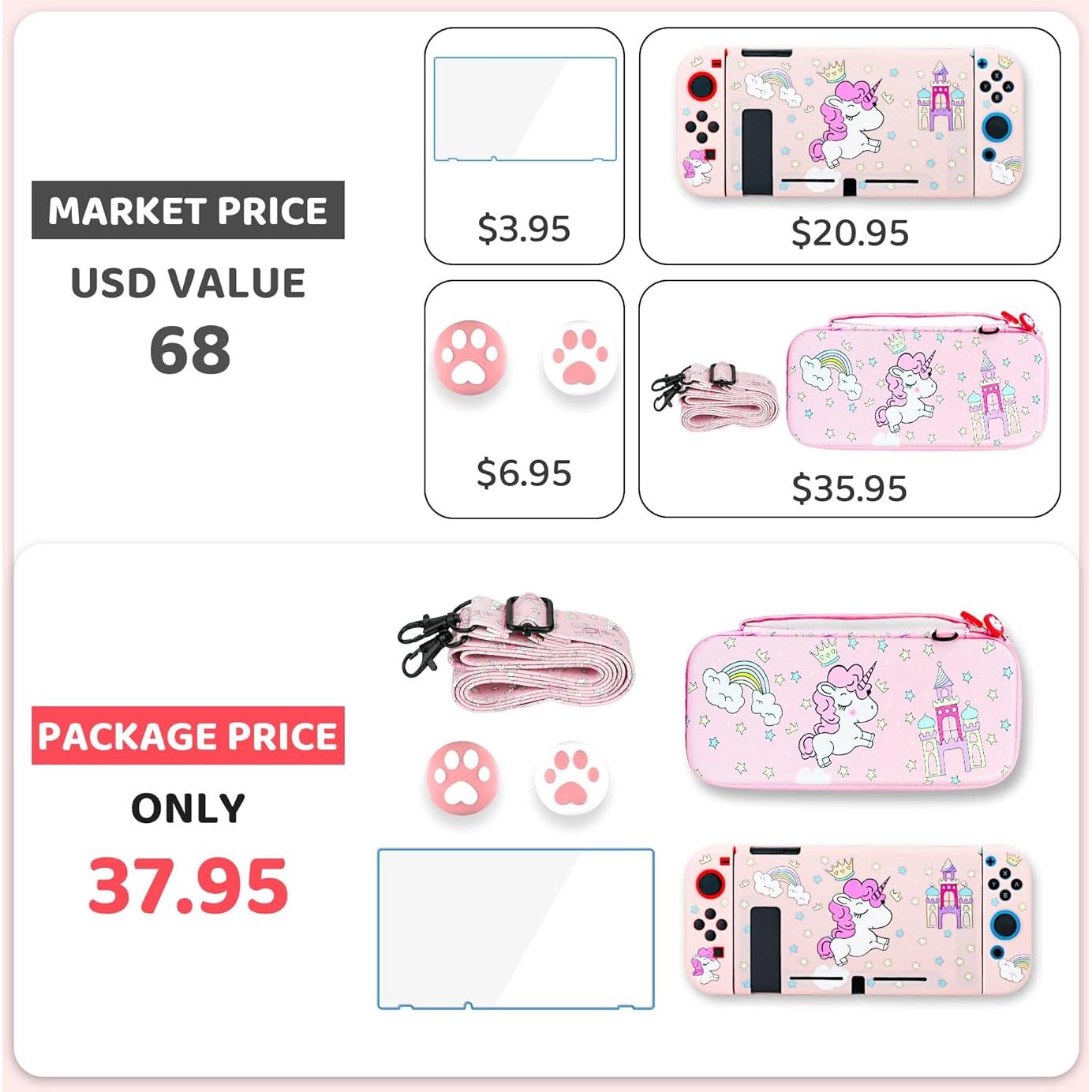 Funda de Transporte Rosa Unicornio para Nintendo Switch - GLDRAM