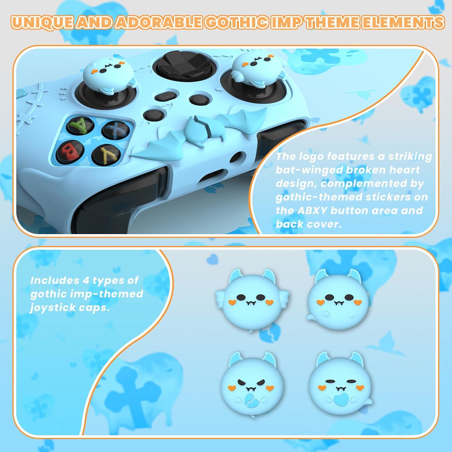 PlayVital Gothic Imp Series Cute Silicone Skin for Xbox Series X & S Controller, Anti-Slip Grip Silicone Cover, Protective Case for Xbox Core Controller with Thumb Grips, Aqua Blue