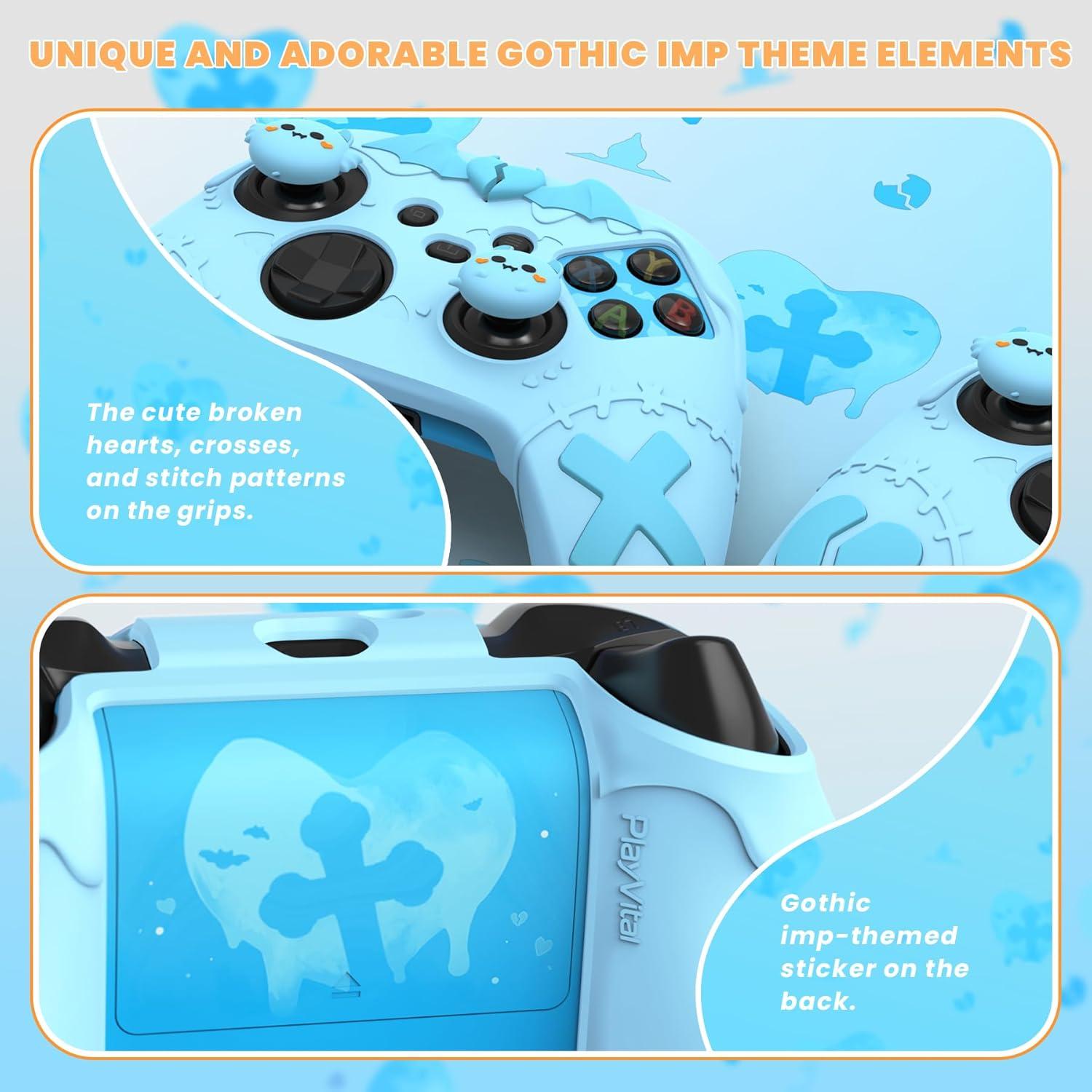 PlayVital Gothic Imp Series Cute Silicone Skin for Xbox Series X & S Controller, Anti-Slip Grip Silicone Cover, Protective Case for Xbox Core Controller with Thumb Grips, Aqua Blue