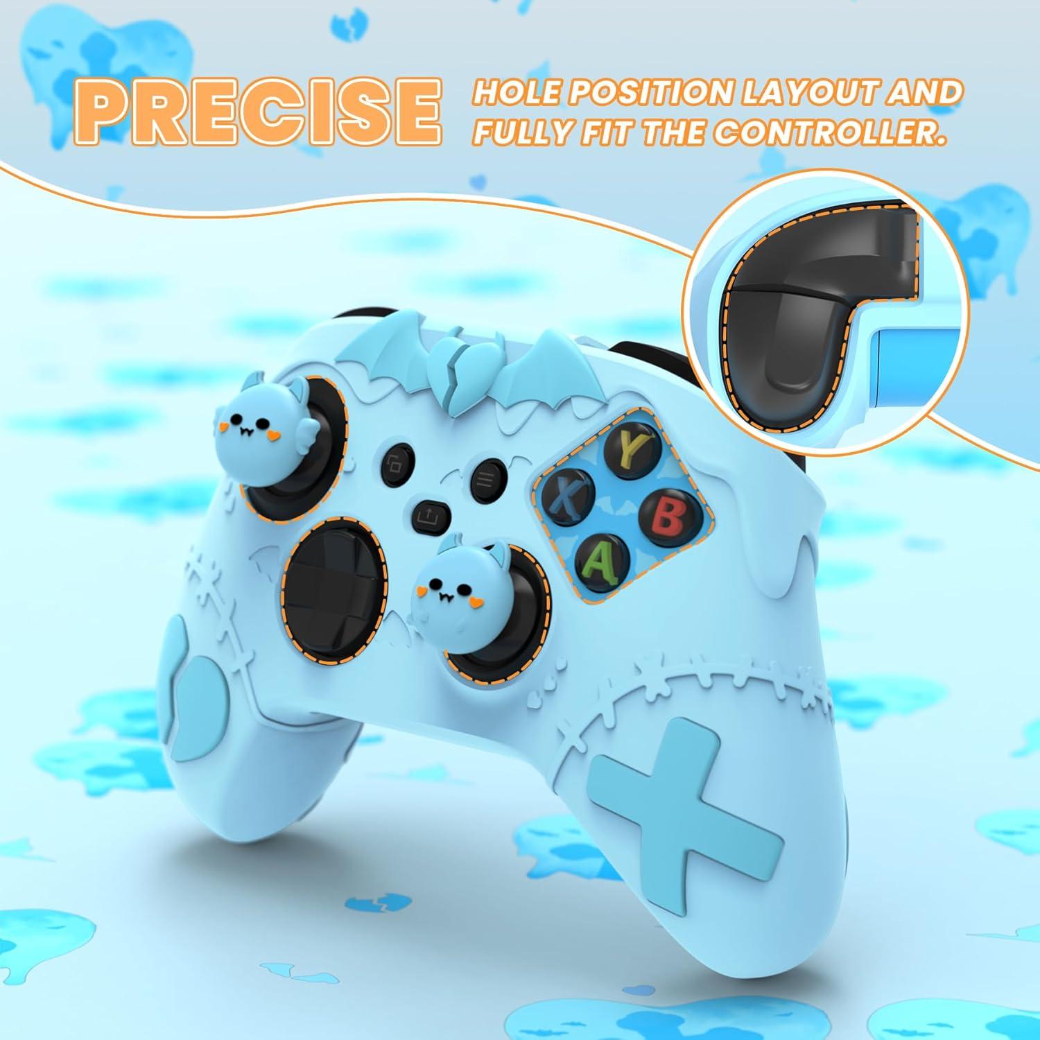 PlayVital Gothic Imp Series Cute Silicone Skin for Xbox Series X & S Controller, Anti-Slip Grip Silicone Cover, Protective Case for Xbox Core Controller with Thumb Grips, Aqua Blue