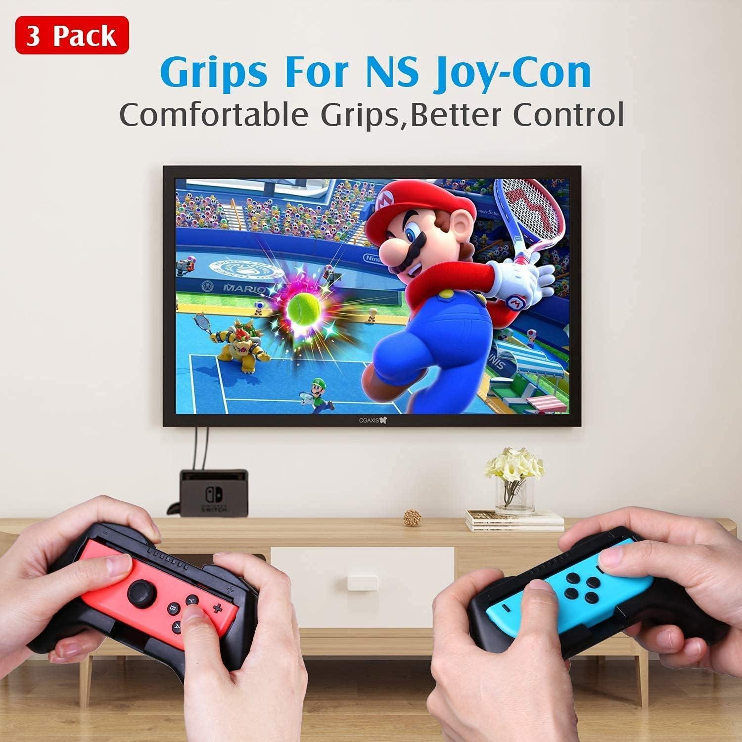 Agarraderas para Joy-Con Nintendo Switch HEYSTOP 3 en 1 Negro
