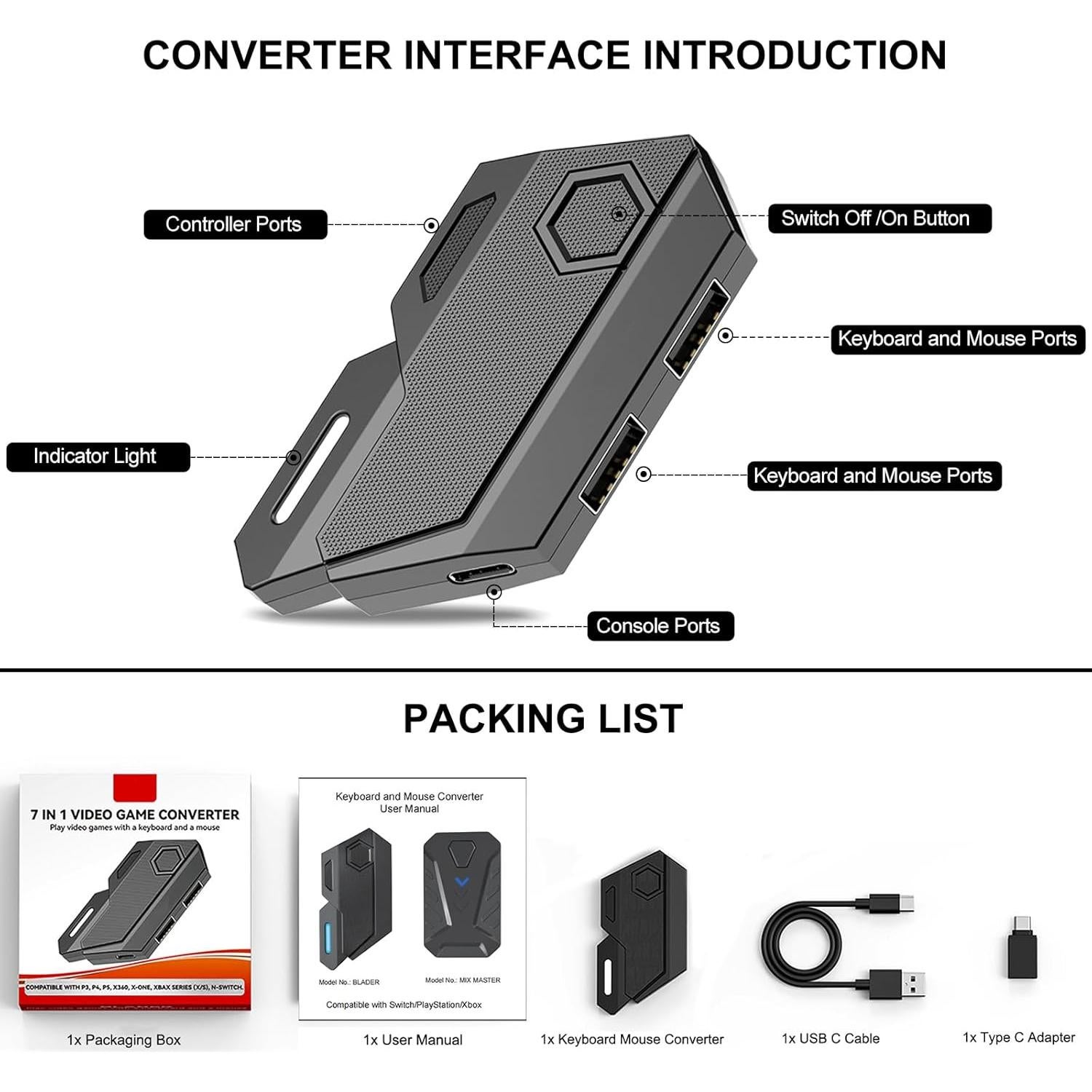 Adaptador de Teclado y Ratón Arvin para PS4/Xbox/Switch - Mapeo Personalizado