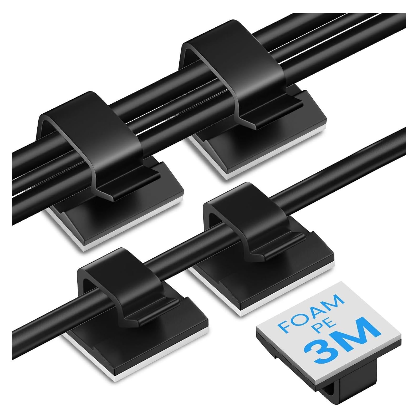 100 Clips de Cable Adhesivos TEZOP Negros 50 Pequeños y Grandes