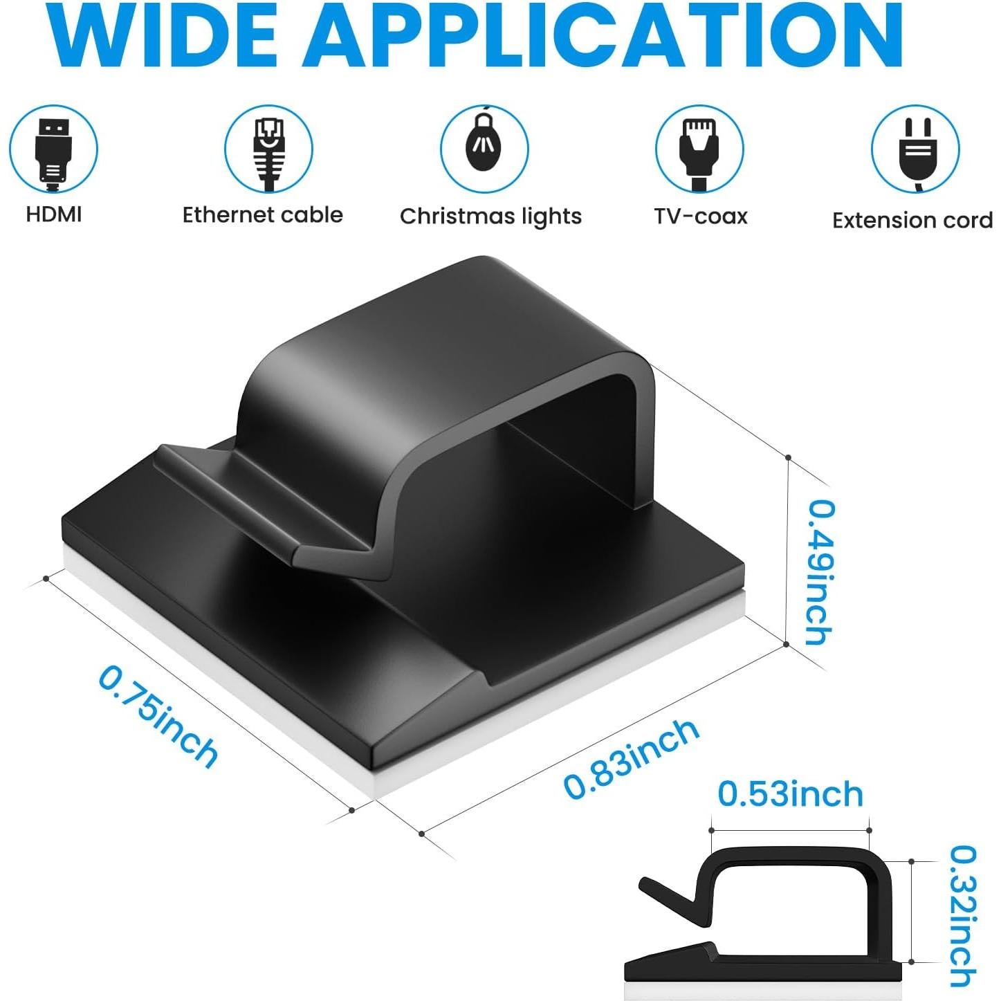 100 Clips de Cable Adhesivos TEZOP Negros 50 Pequeños y Grandes