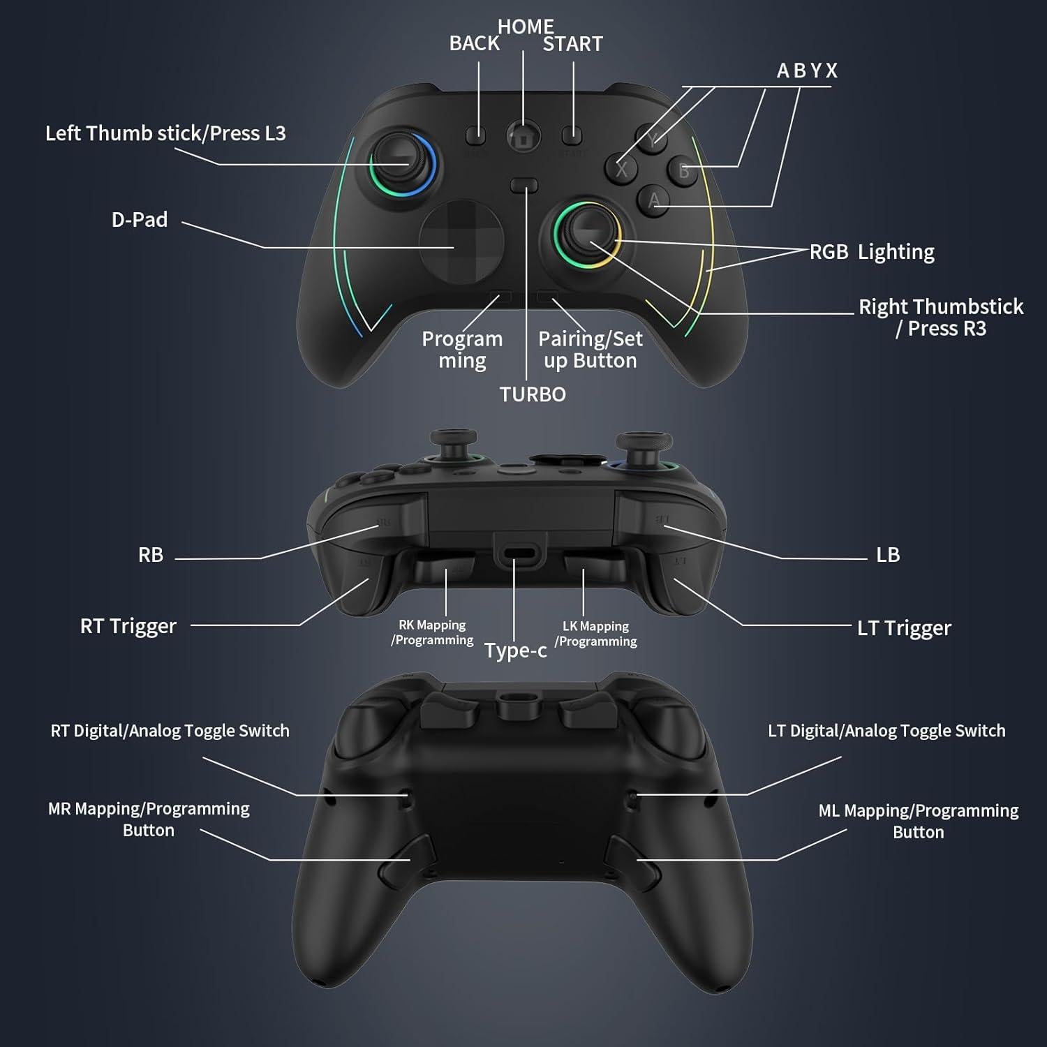 Controlador Inalámbrico Rotomoon HD151-S para Xbox y PC