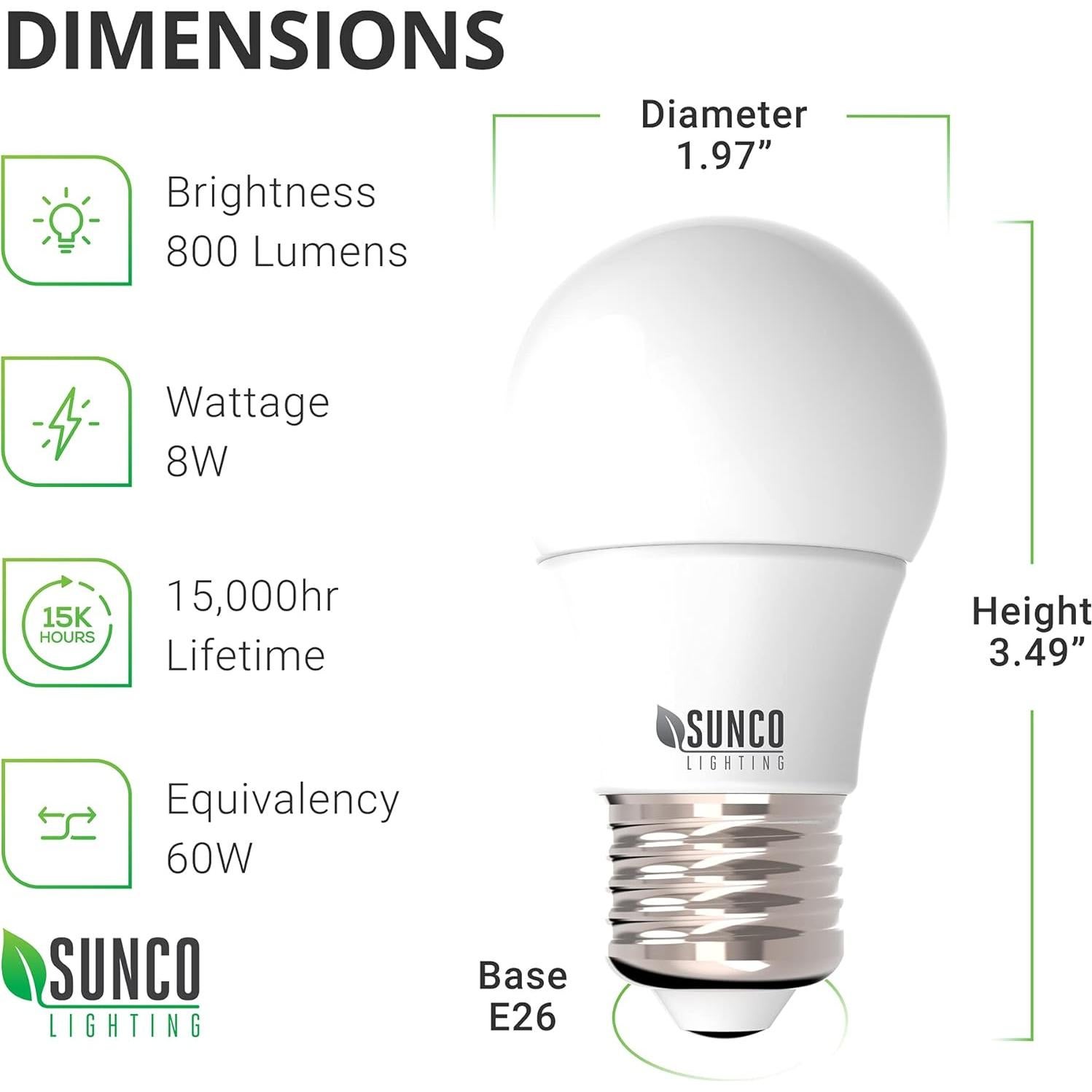 Sunco Paquete 10 Bombillas LED A15 E26 5000K Regulable
