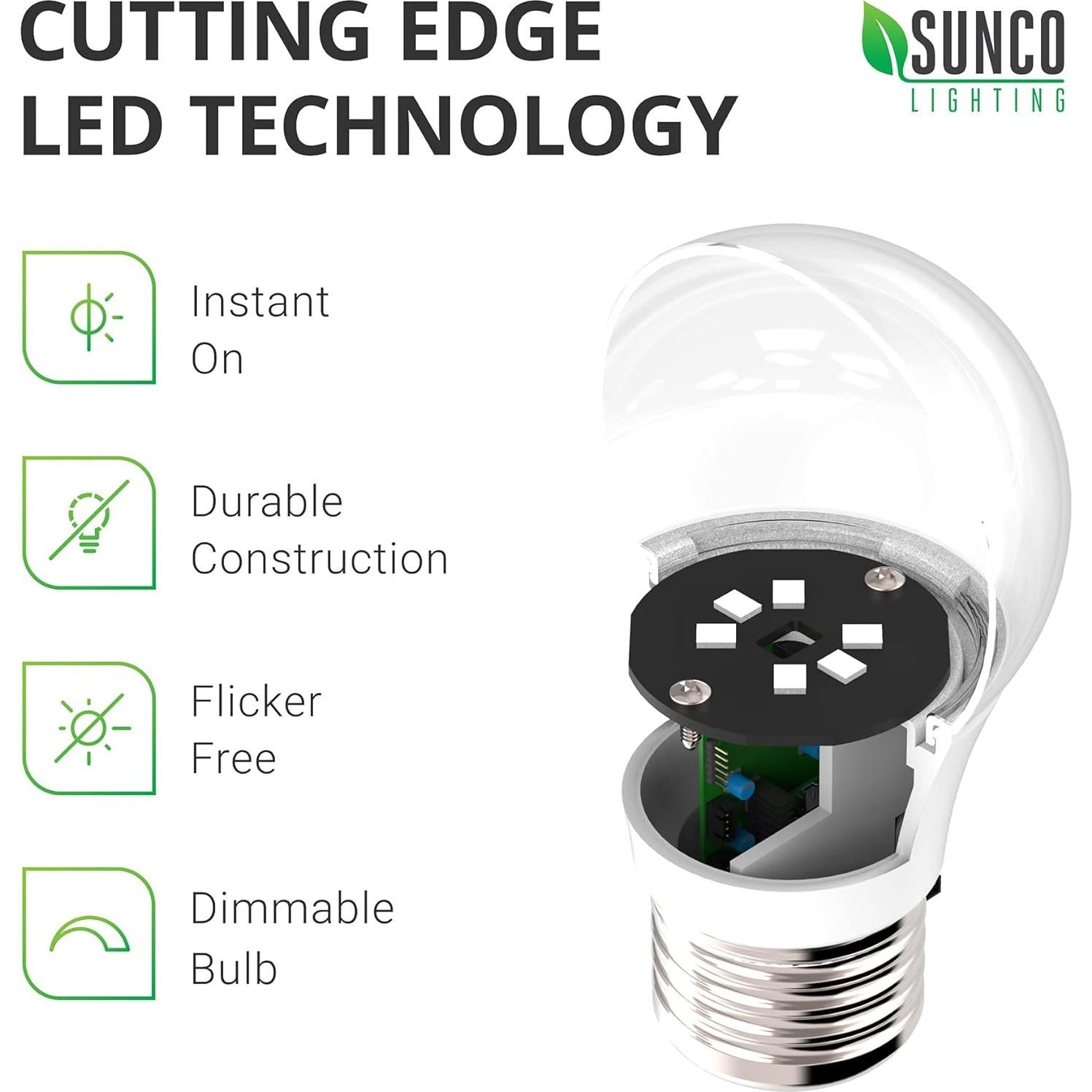 Sunco Paquete 10 Bombillas LED A15 E26 5000K Regulable