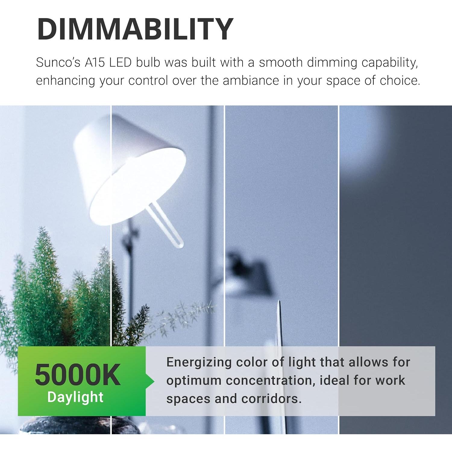 Sunco Paquete 10 Bombillas LED A15 E26 5000K Regulable