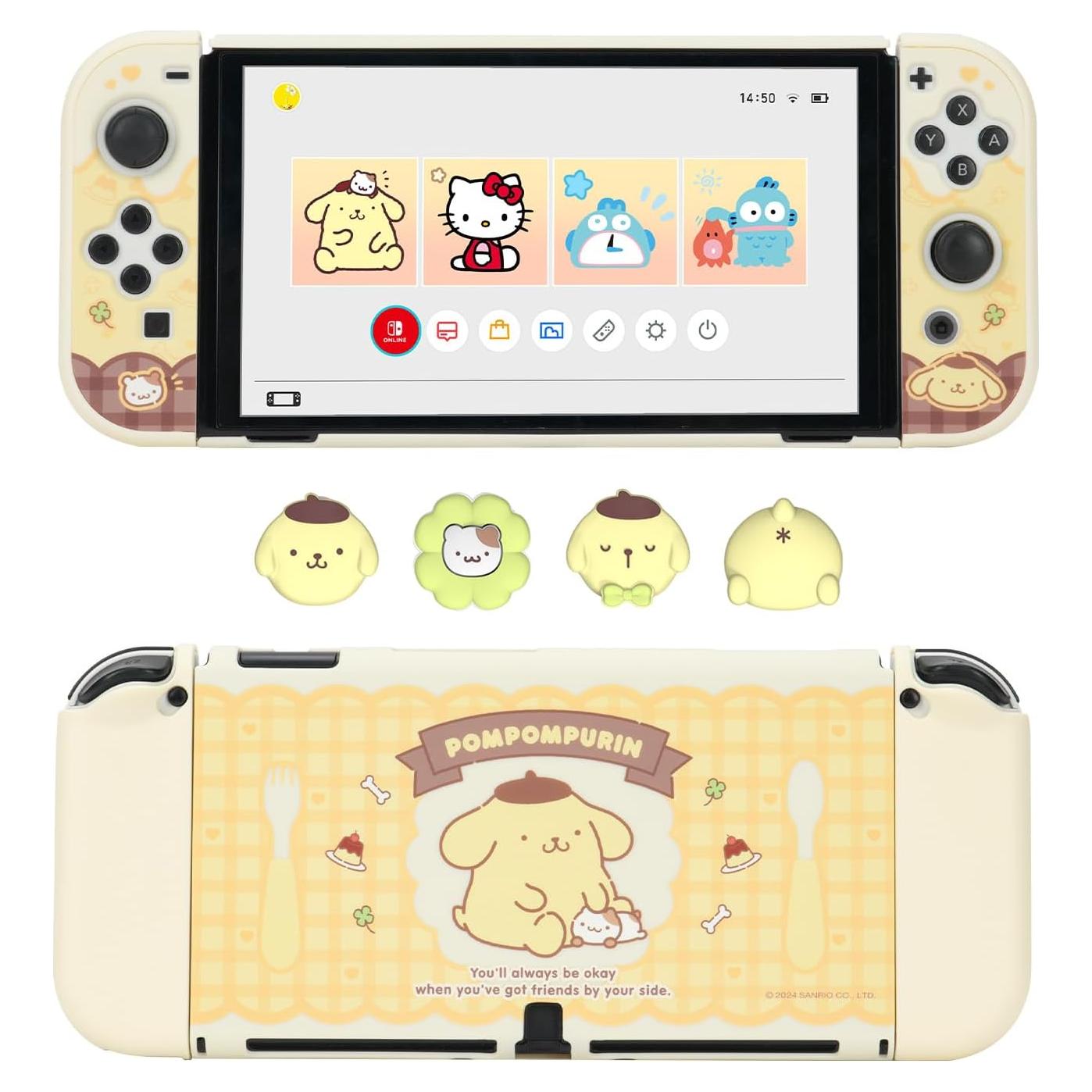 Tapas de agarre de pulgar y carcasa protectora Kuitmor para Switch OLED