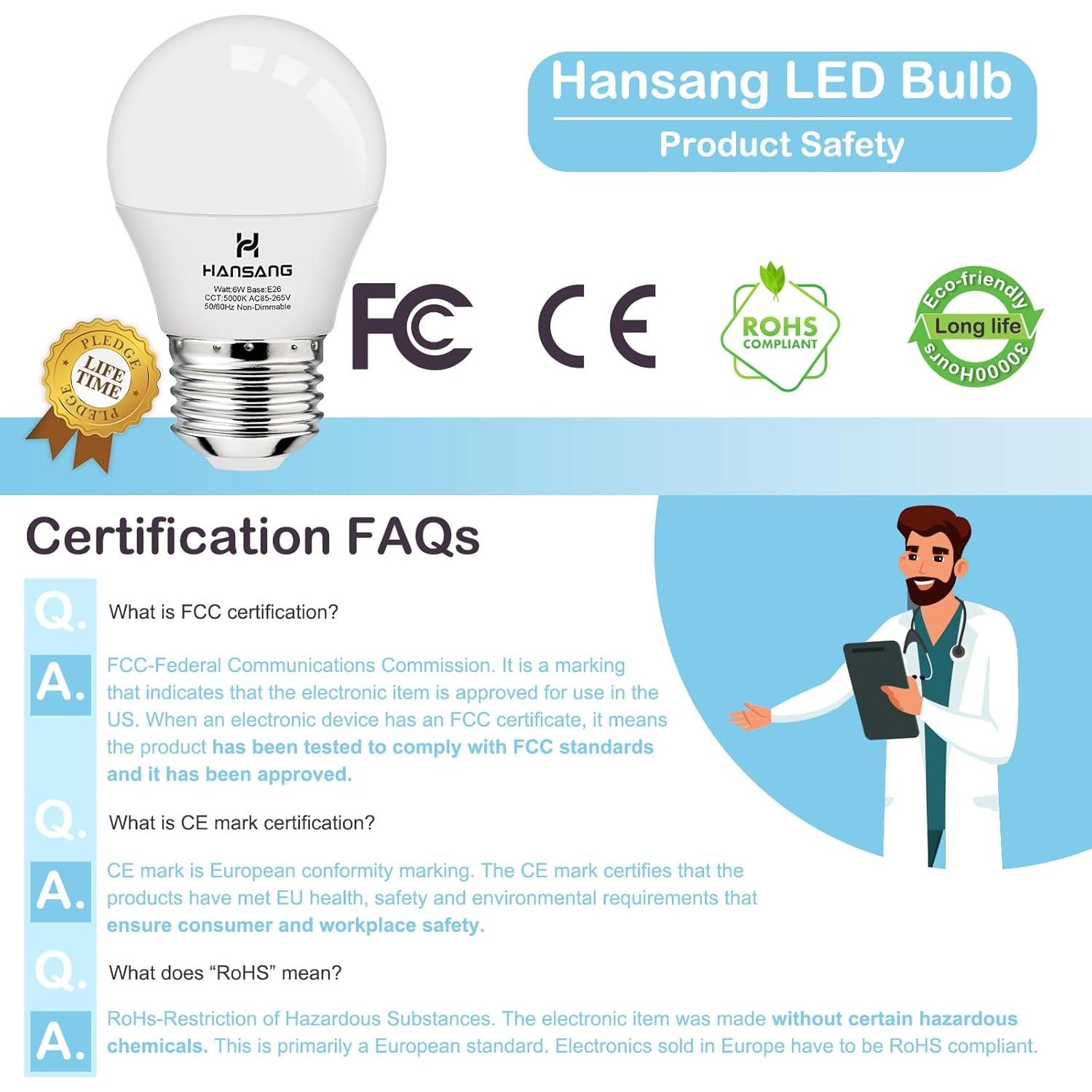 Bombilla LED A15 Hansang 6W E26 Luz Diurna 5000K 600 Lúmenes