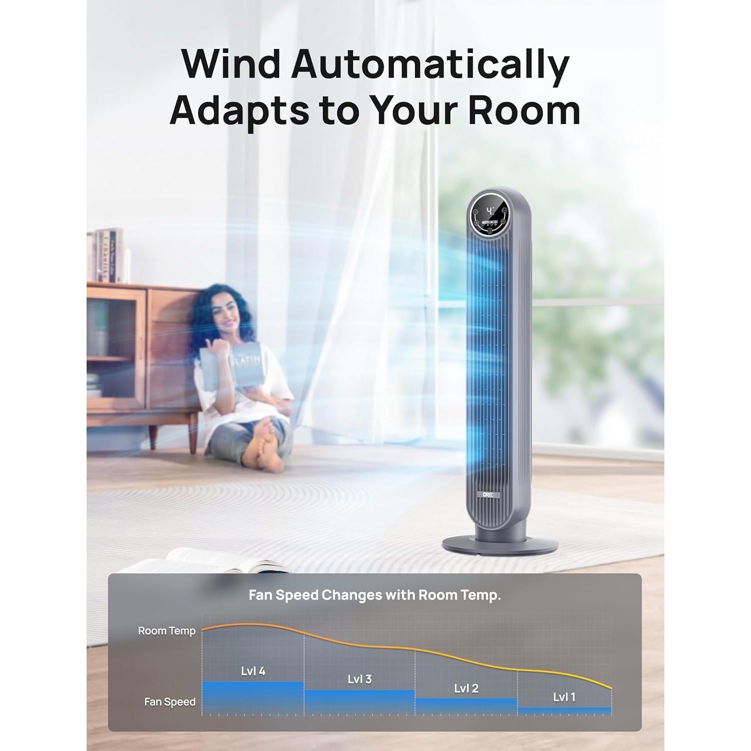 Ventilador de Torre Dreo Nomad One 36" Gris Silencioso