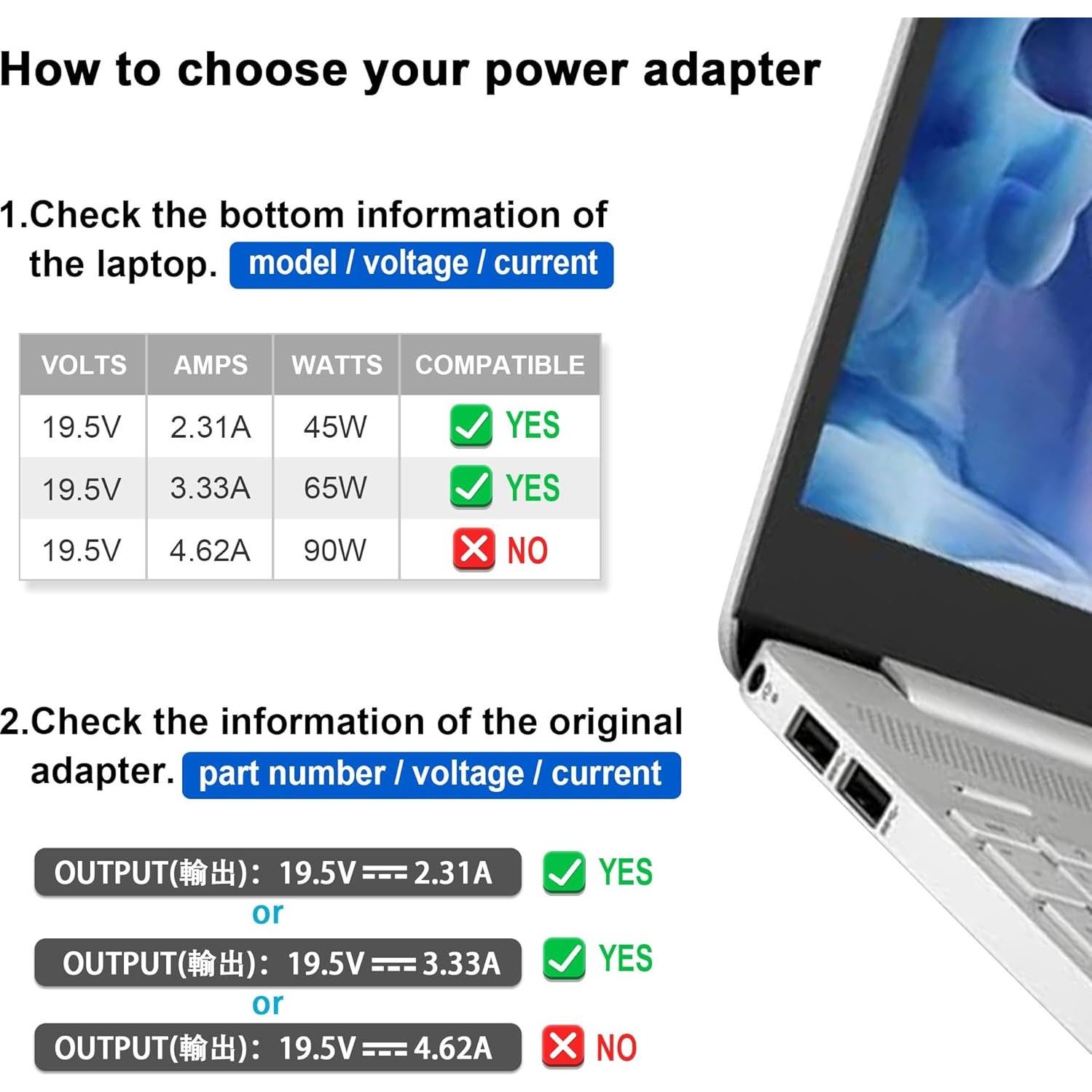 Cargador de Laptop YTech 65W 19.5V 3.33A Punta Azul